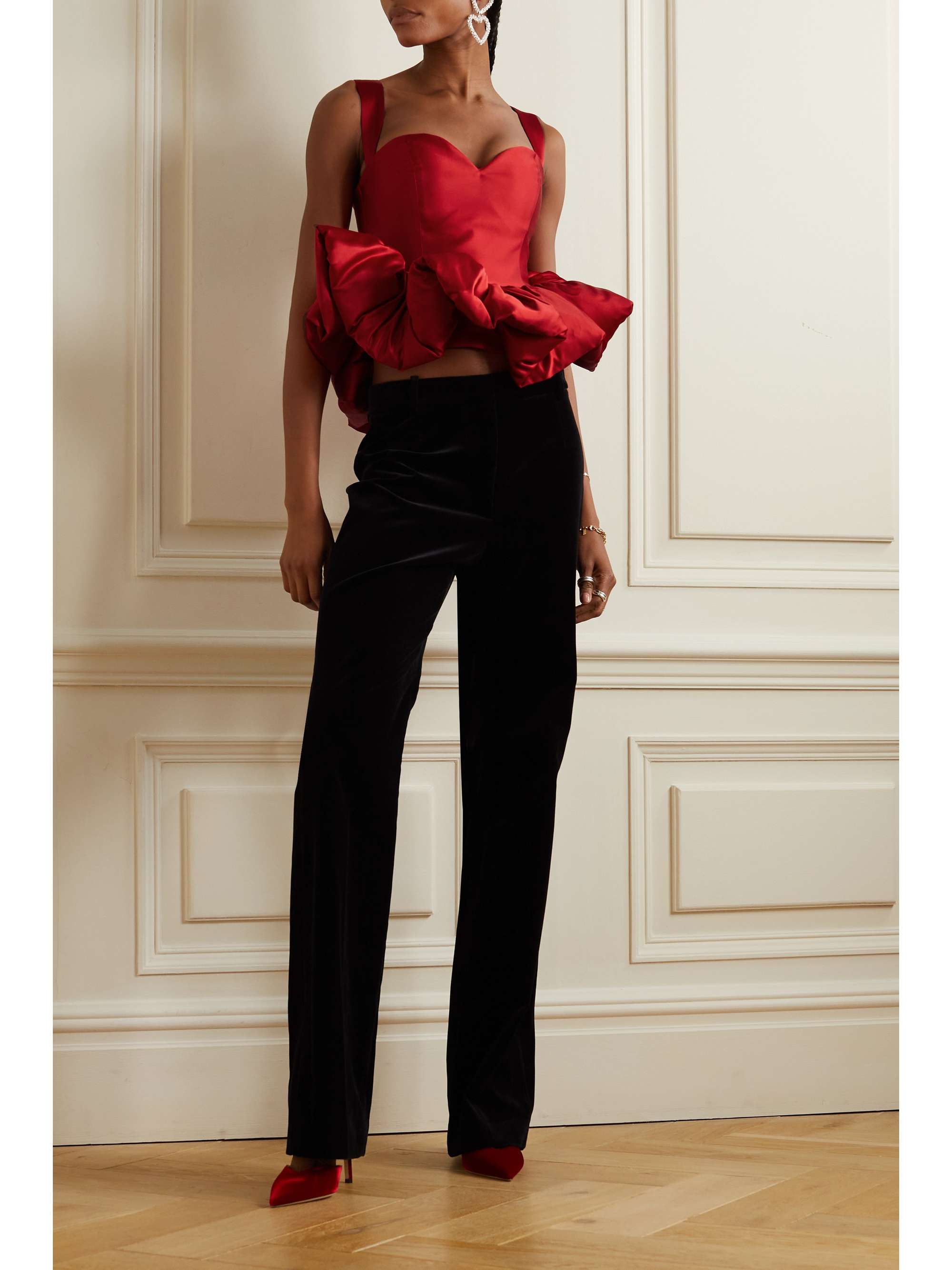 MISS SOHEE + The Vanguard duchesse silk-blend satin peplum top