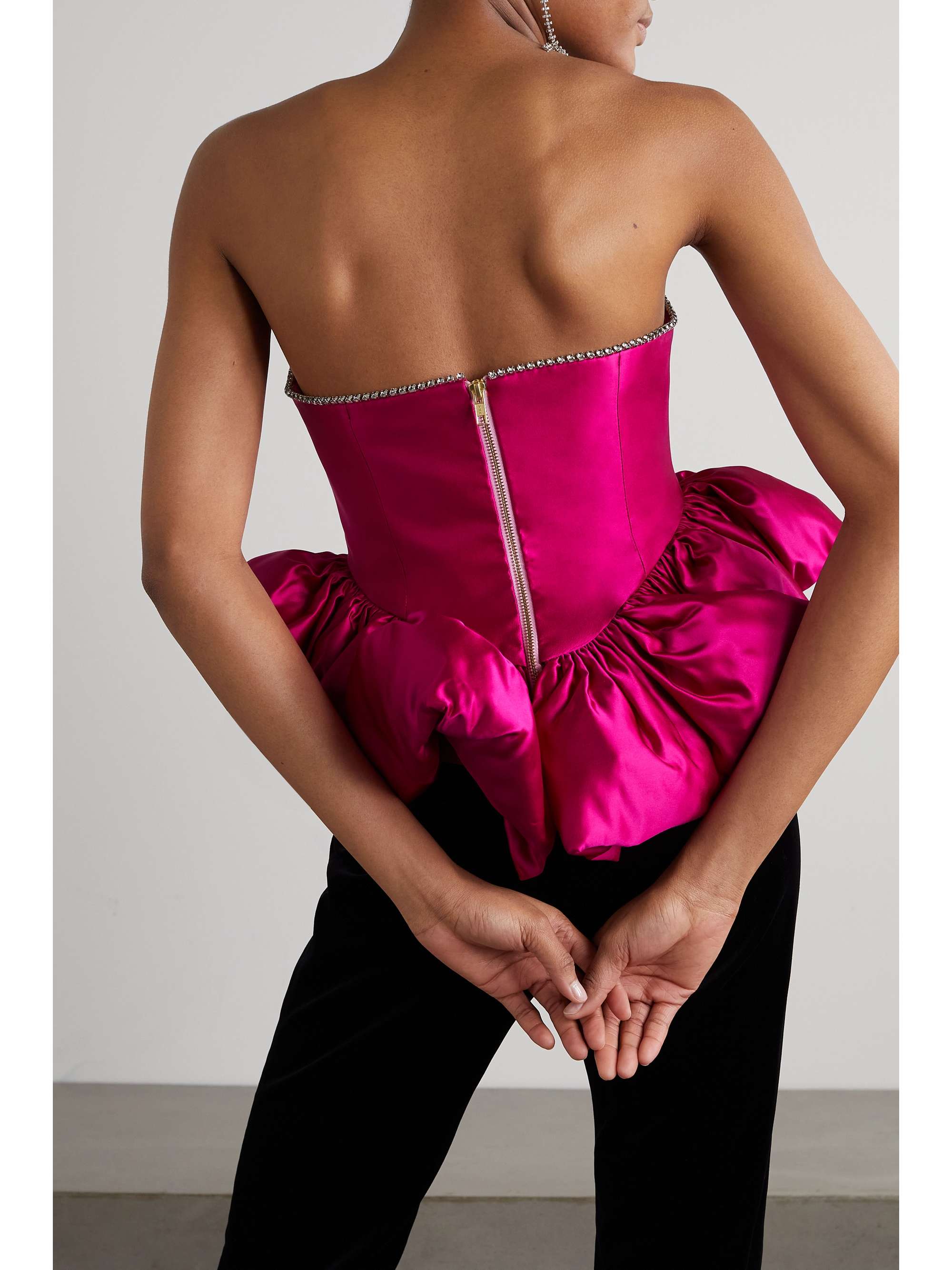 MISS SOHEE + The Vanguard embellished silk-blend satin peplum top