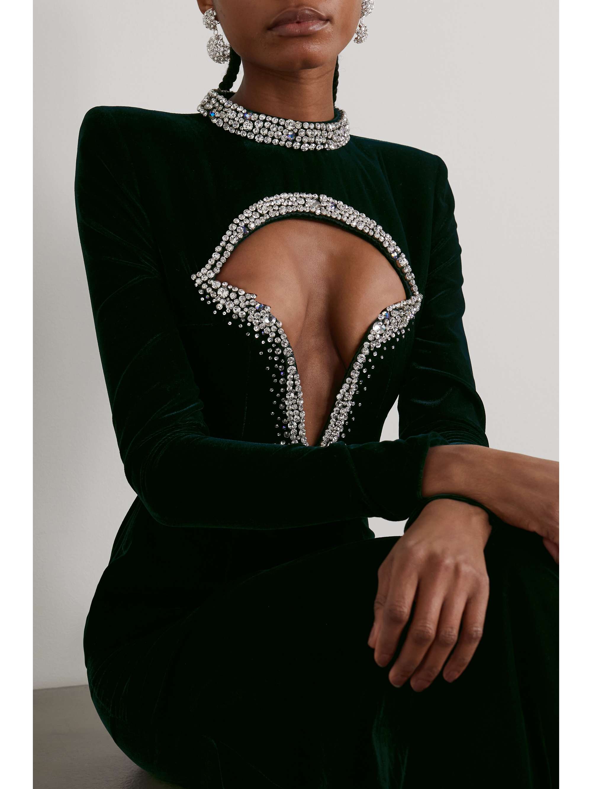 MISS SOHEE + The Vanguard crystal-embellished cutout stretch-velvet gown