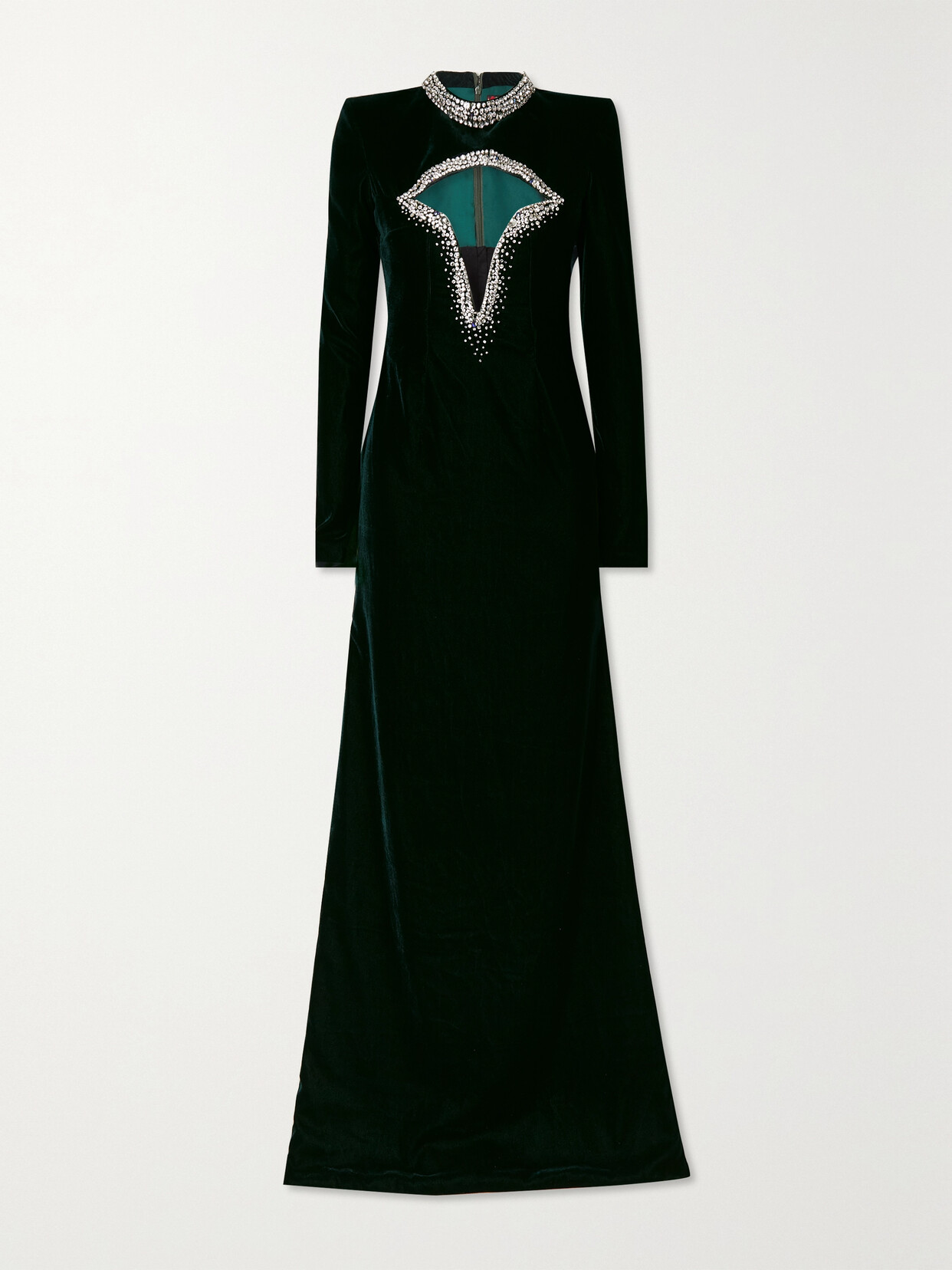 Miss Sohee + The Vanguard Crystal-embellished Cutout Stretch-velvet Gown - Green