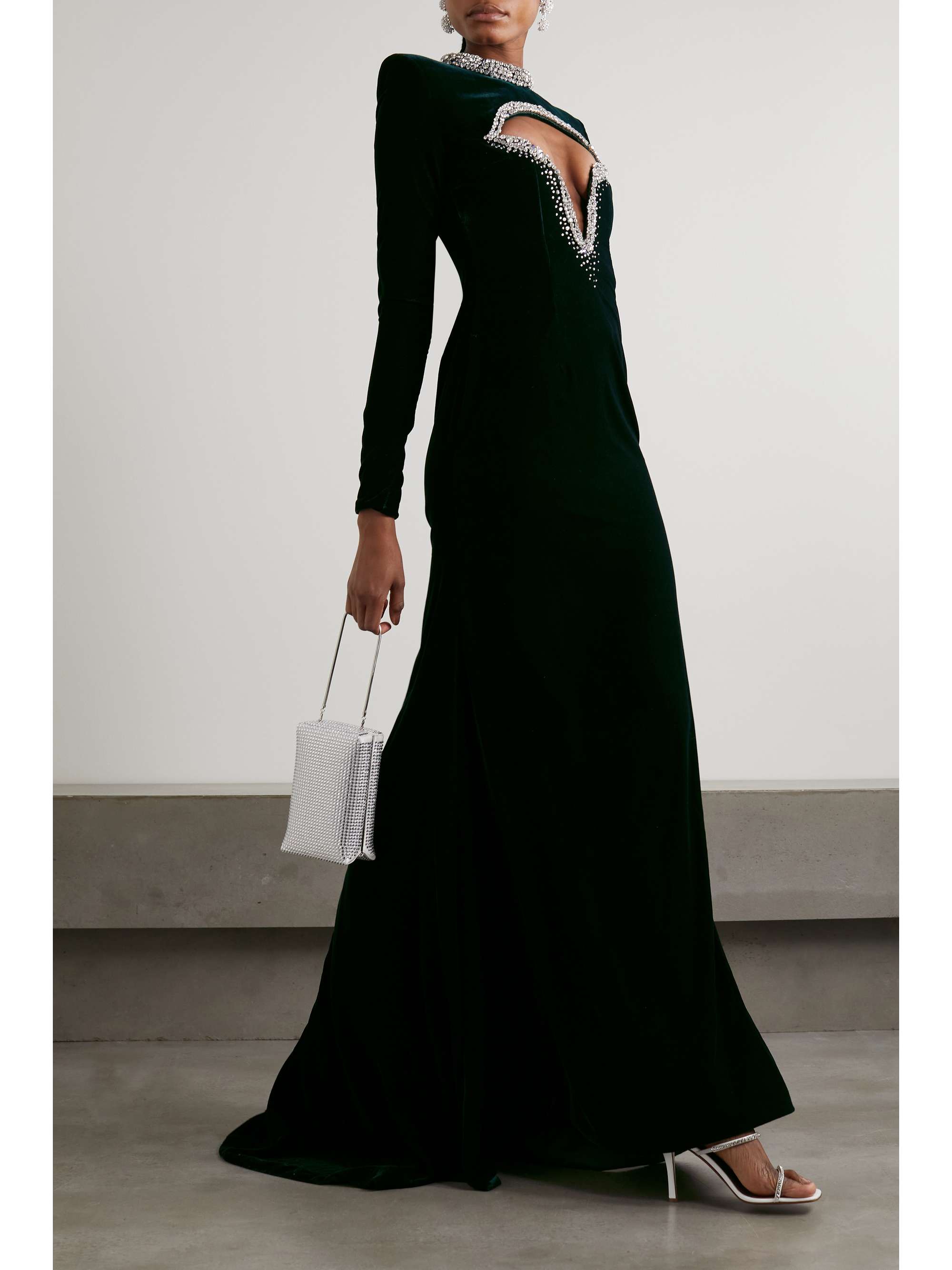 MISS SOHEE + The Vanguard crystal-embellished cutout stretch-velvet gown
