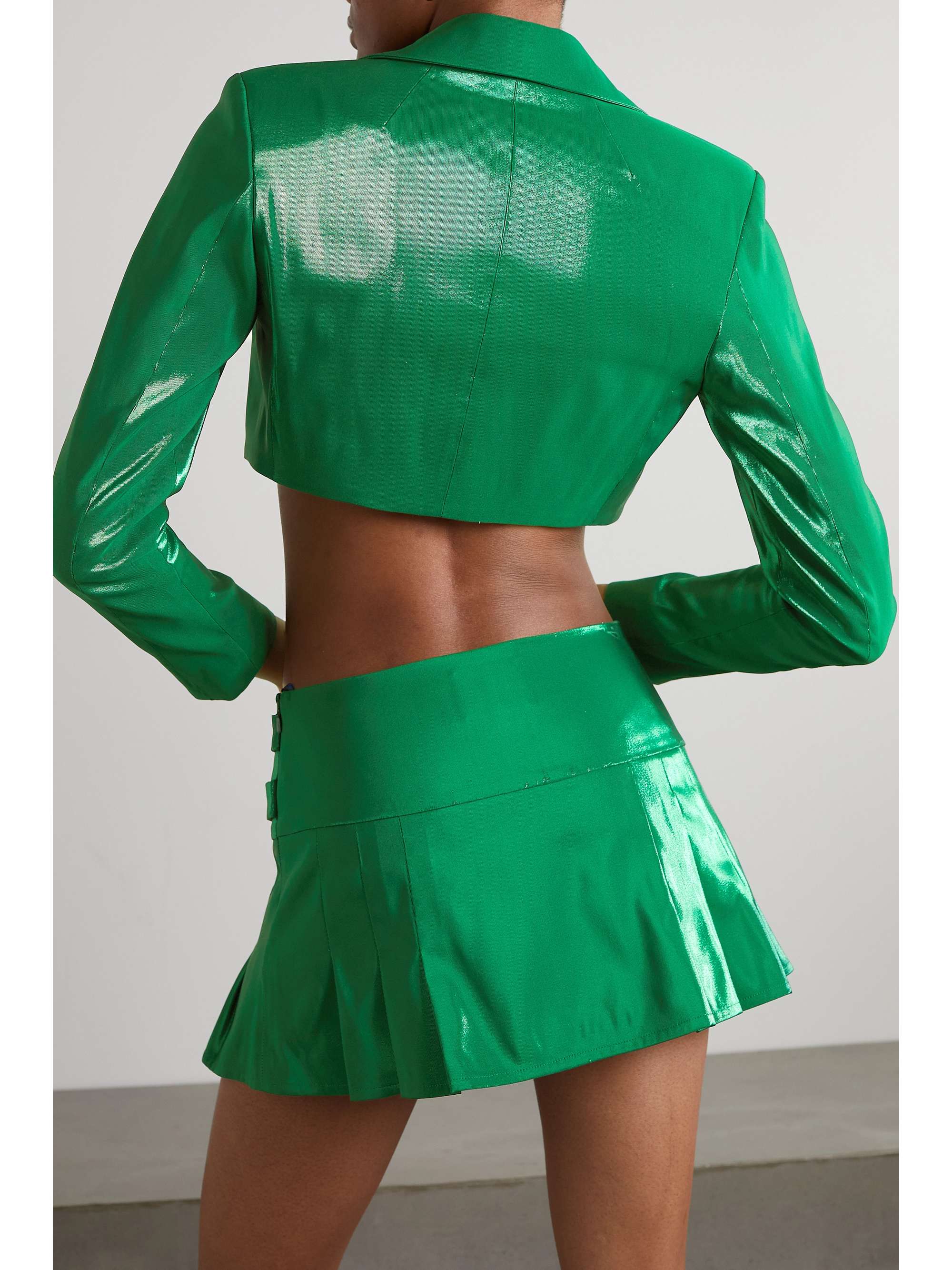 MISS SOHEE + The Vanguard cropped embellished metallic silk jacket