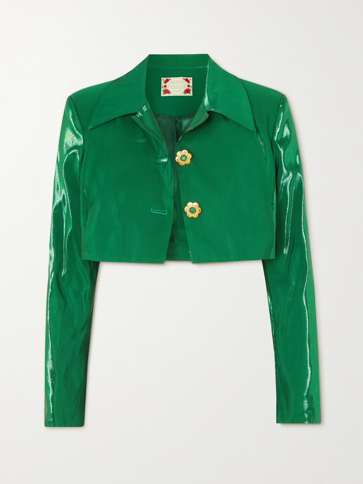 Miss Sohee - + The Vanguard Cropped Embellished Metallic Silk Jacket - Green