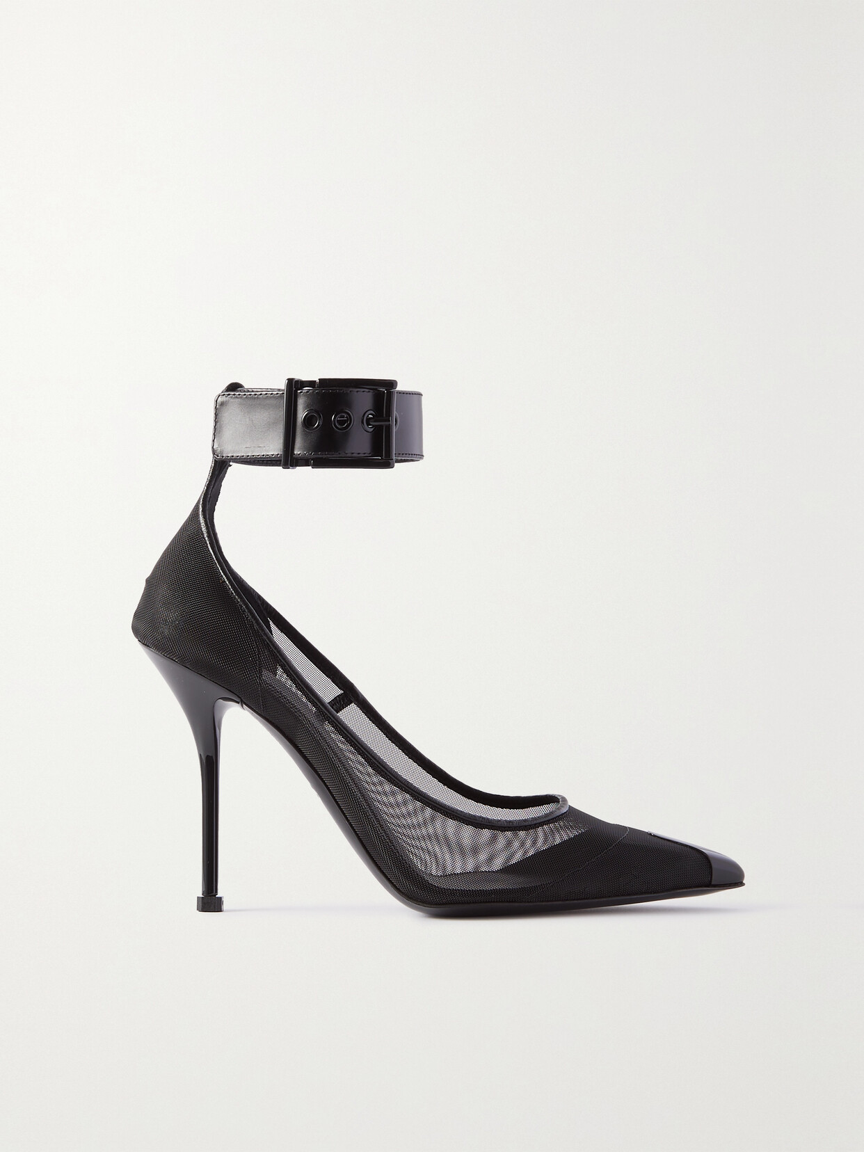 Alexander McQueen - Buckled Embellished Leather-trimmed Mesh Pumps - Black