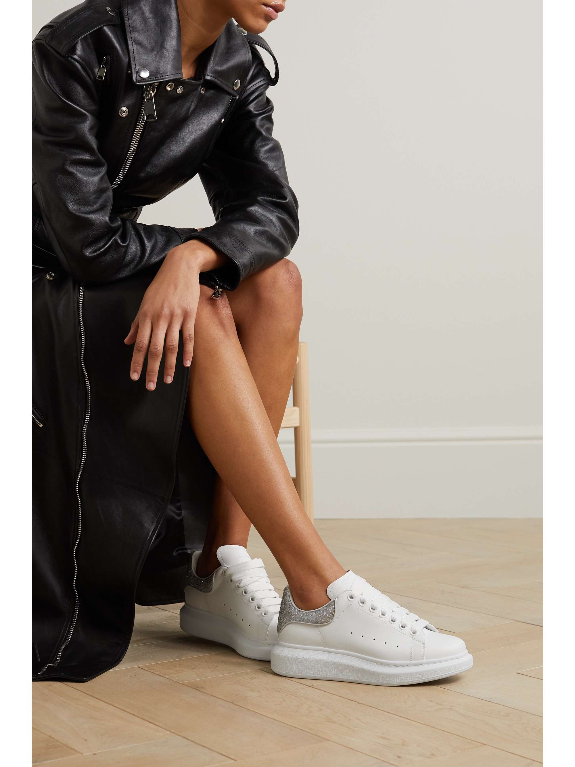 ALEXANDER MCQUEEN Glittered leather sneakers | NET-A-PORTER