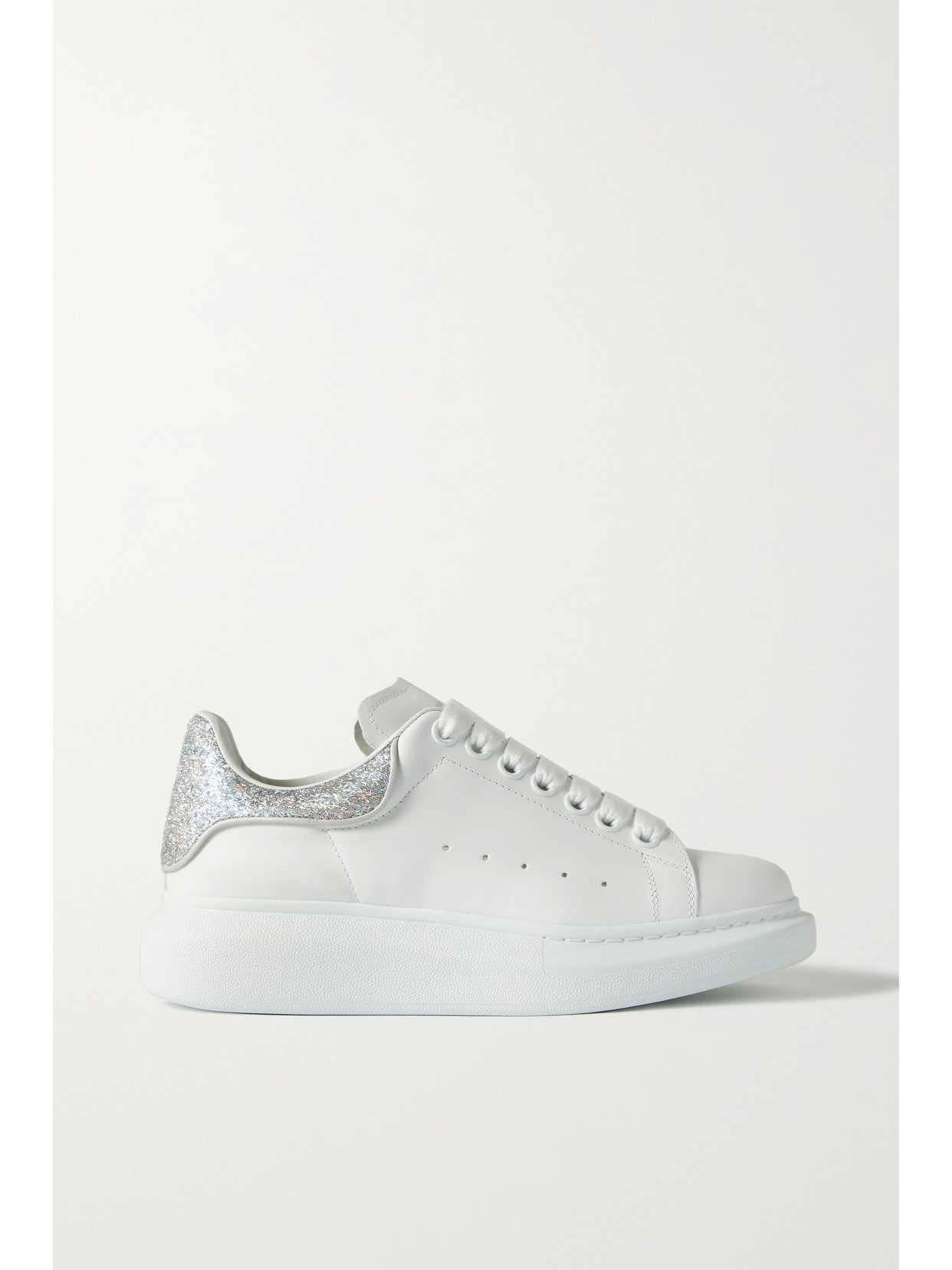 Alexander McQueen - Glittered Leather Exaggerated-sole Sneakers - White