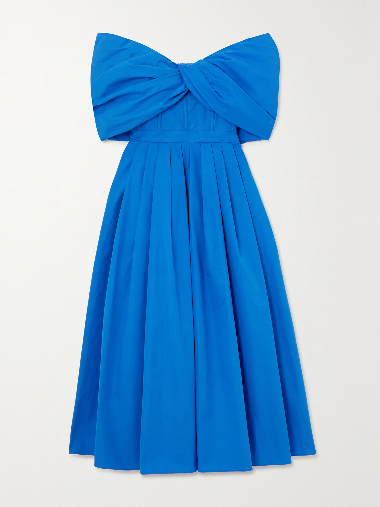 Alexander McQueen - Off-the-shoulder Pleated Cotton-poplin Midi Dress - Blue