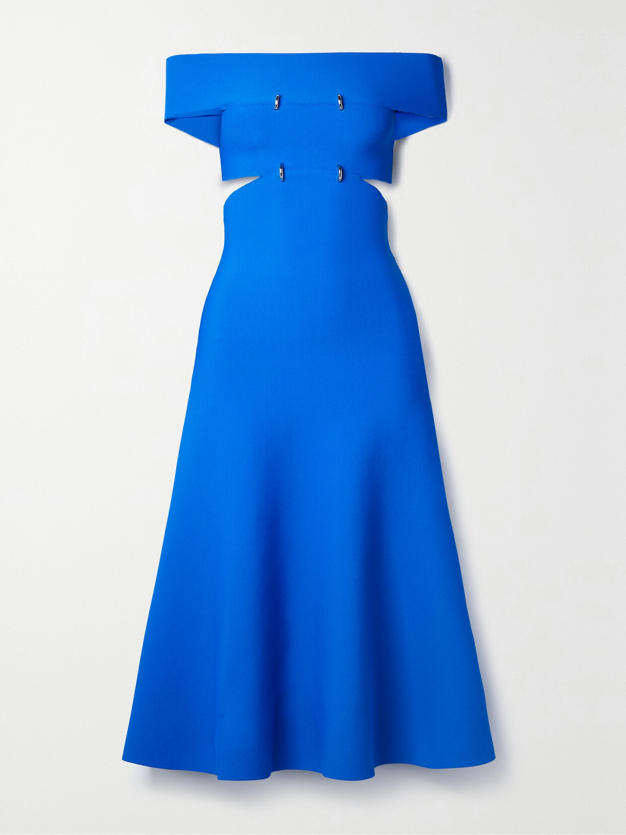 Alexander McQueen - Embellished Cutout Off-the-shoulder Stretch-knit Midi Dress - Blue