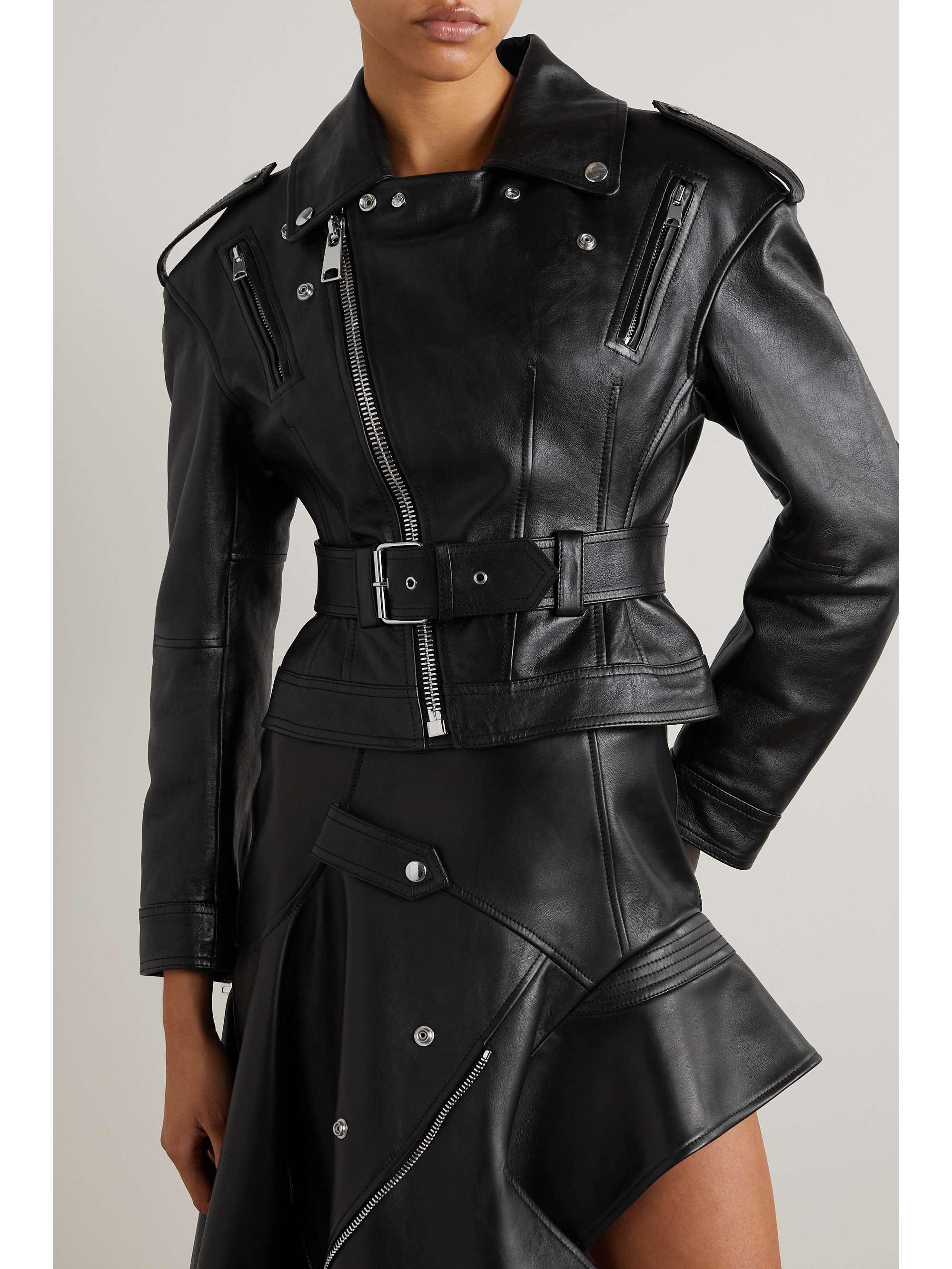 ALEXANDER MCQUEEN Belted leather biker jacket