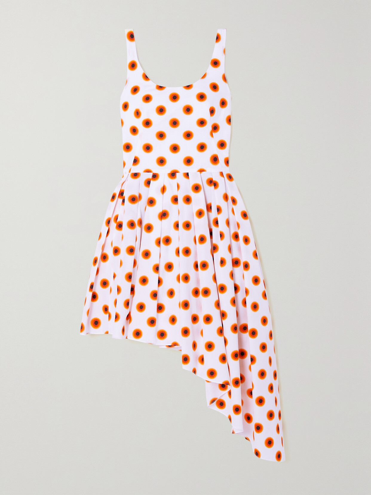 Alexander McQueen - Asymmetric Pleated Polka-dot Cotton-poplin Dress - Orange