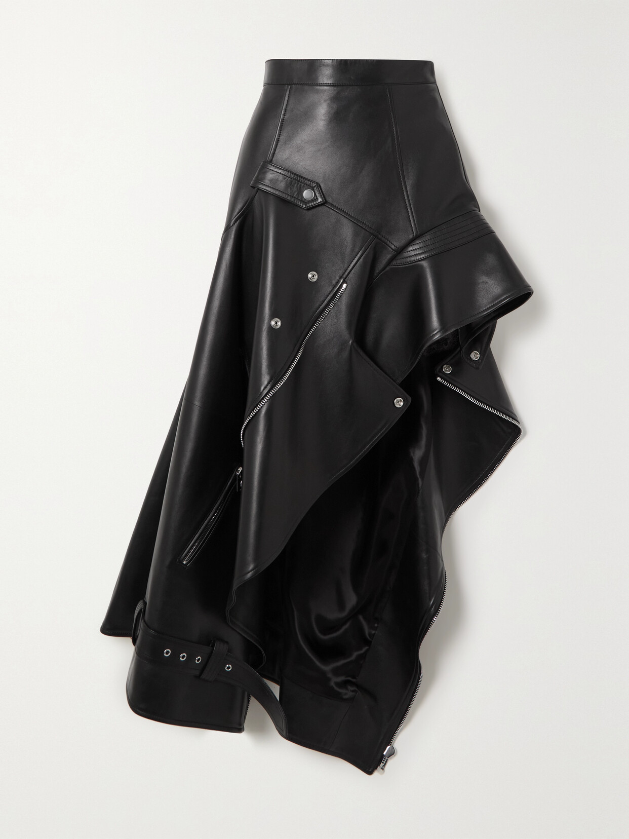 ALEXANDER MCQUEEN ASYMMETRIC ZIP-DETAILED LEATHER SKIRT