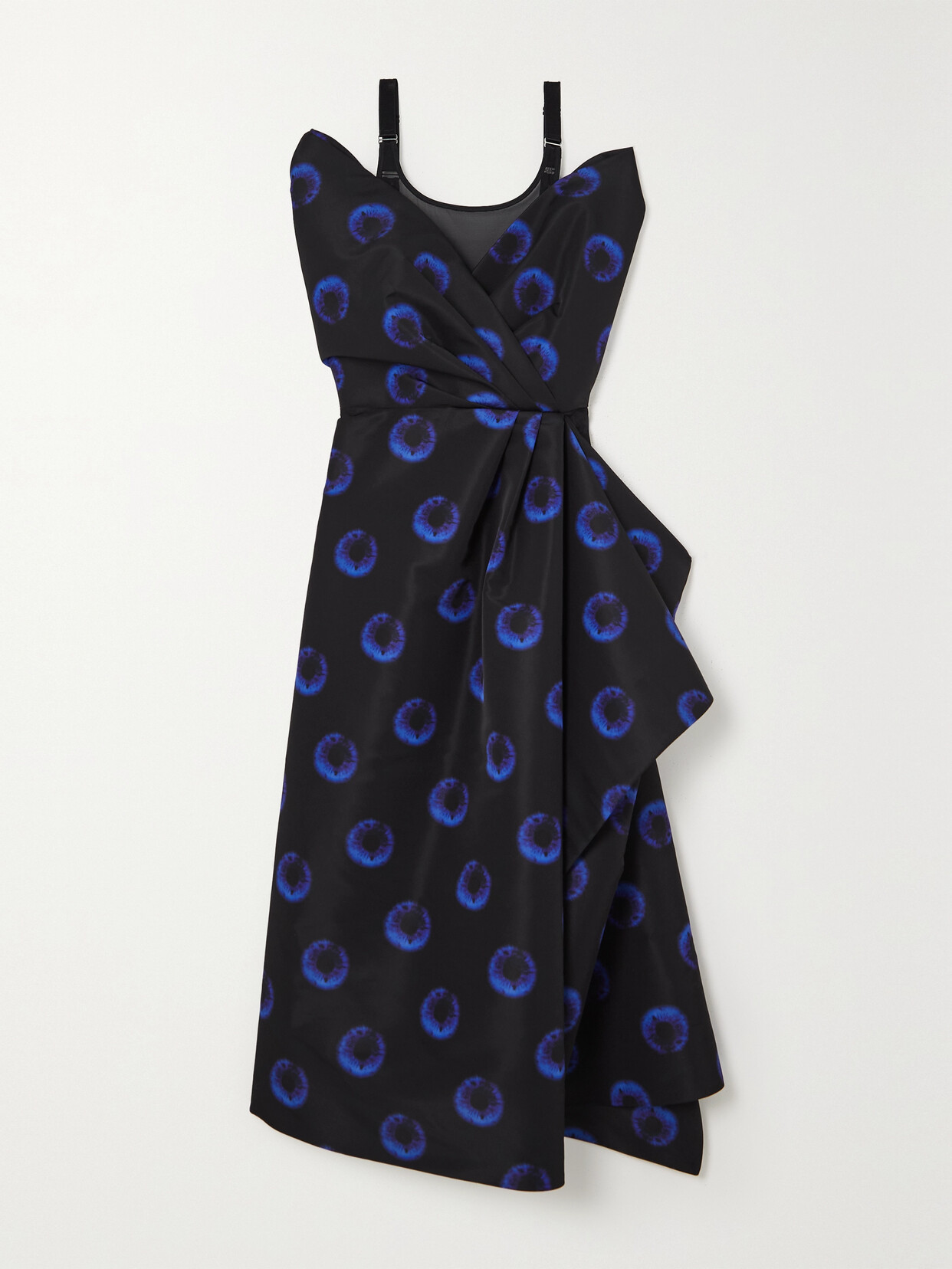 Alexander McQueen - Asymmetric Mesh-trimmed Printed Faille Midi Dress - Blue