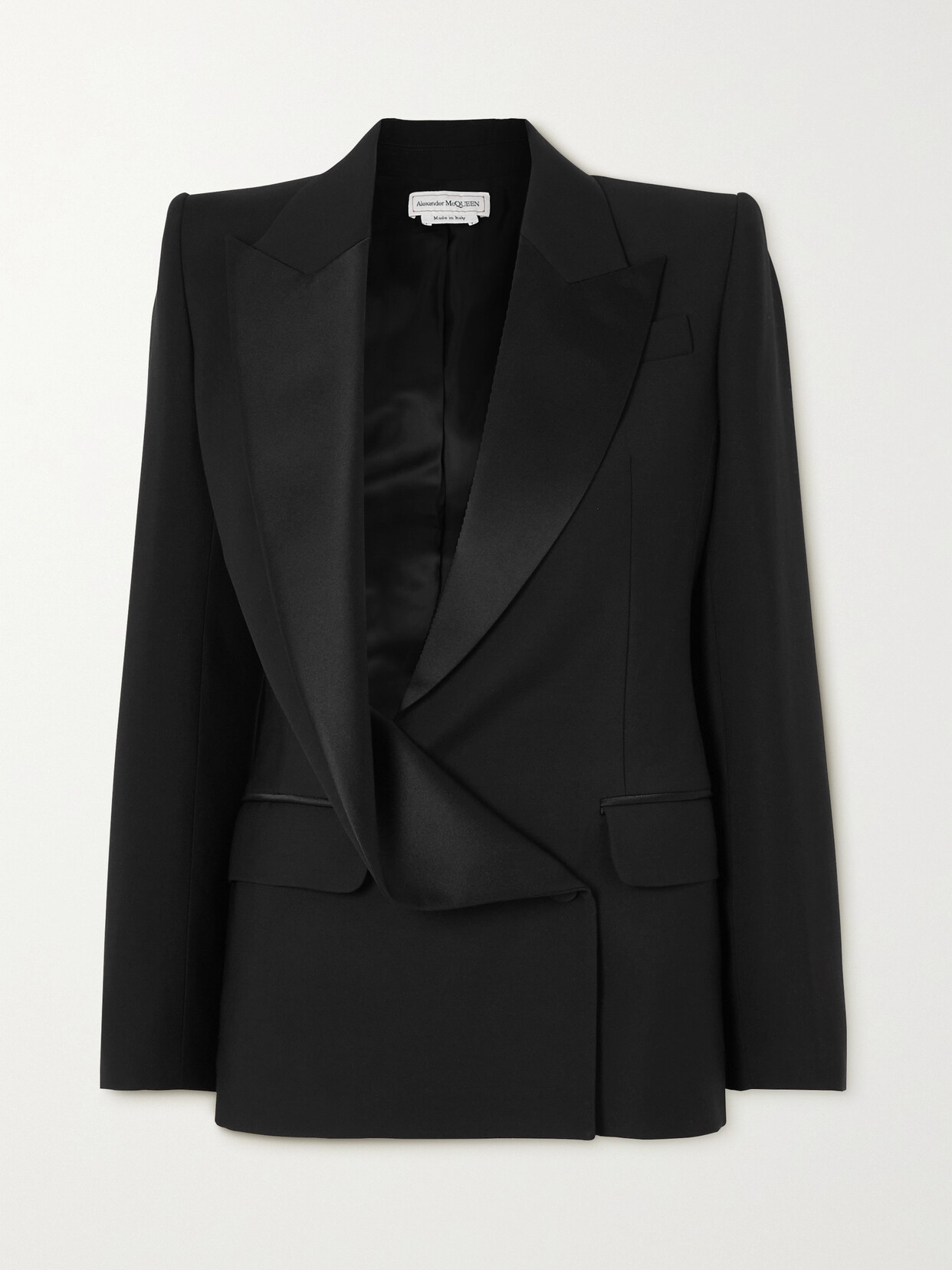 Alexander McQueen - Draped Satin-trimmed Wool-twill Blazer - Black