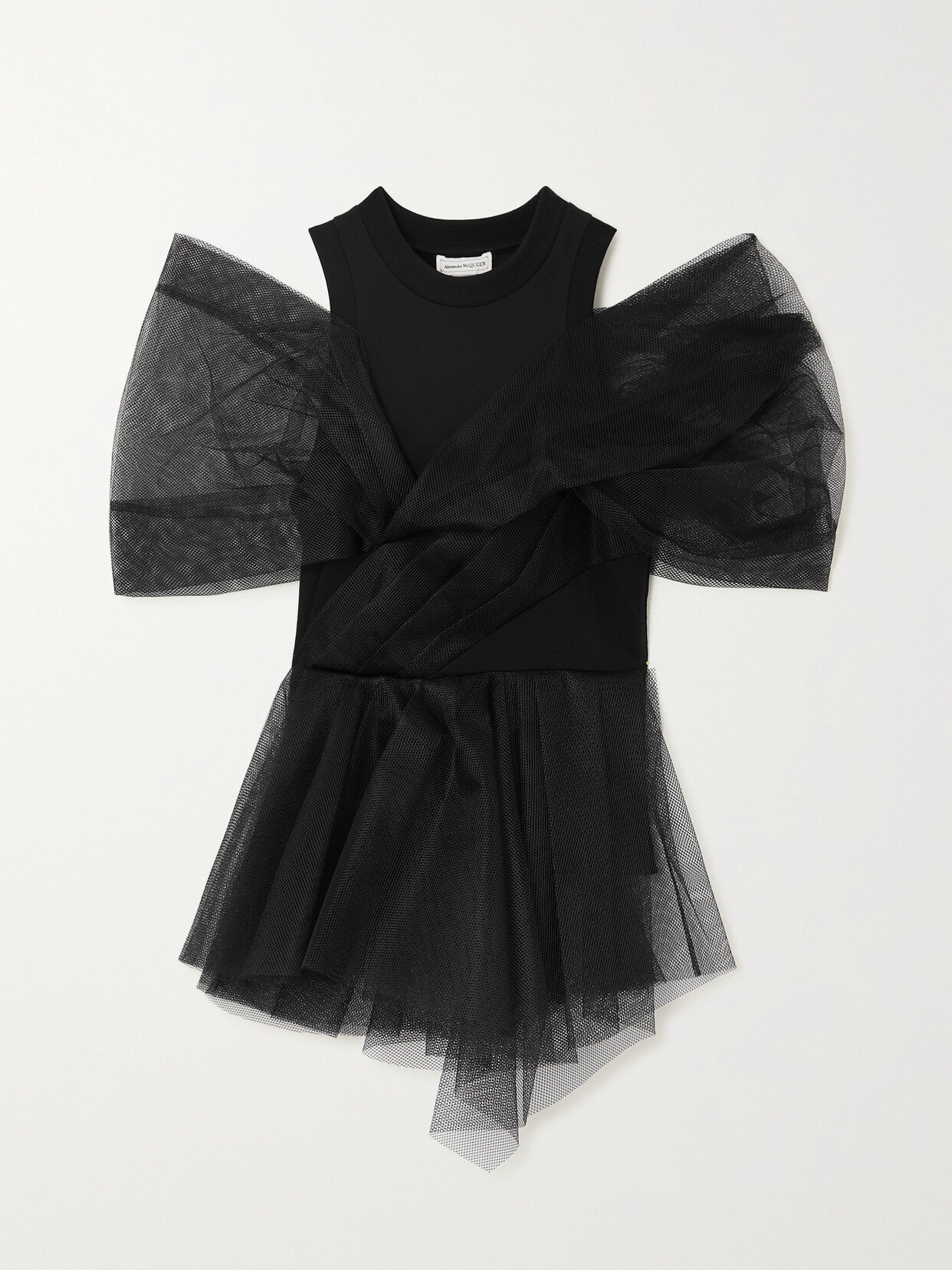 Alexander McQueen - Cold-shoulder Cotton-jersey And Tulle Peplum Top - Black