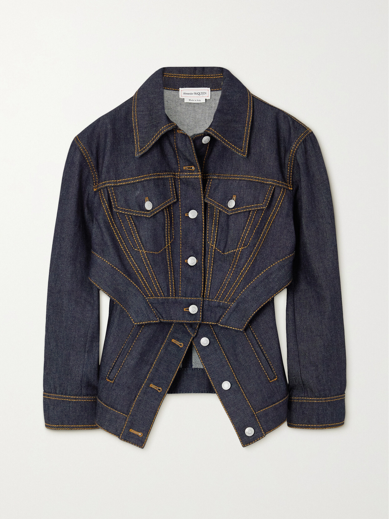 Alexander McQueen - Deconstructed Topstitched Denim Jacket - Blue