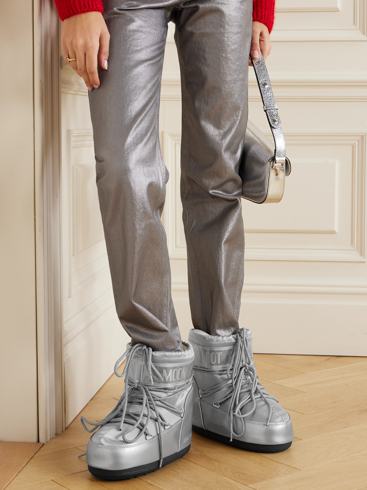 Moon Boot Icon Low Glance Shell And Pvc Snow Boots In Silver
