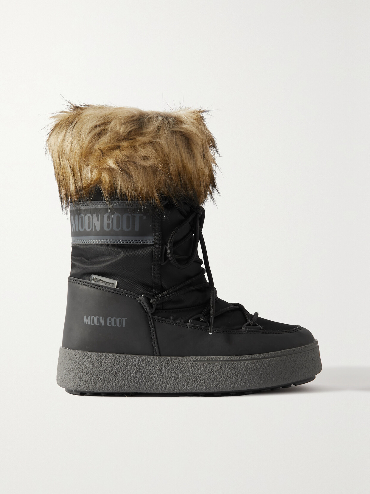 Shop Moon Boot Ltrack Monaco Faux Fur-trimmed Shell And Faux Leather Snow Boots In Black