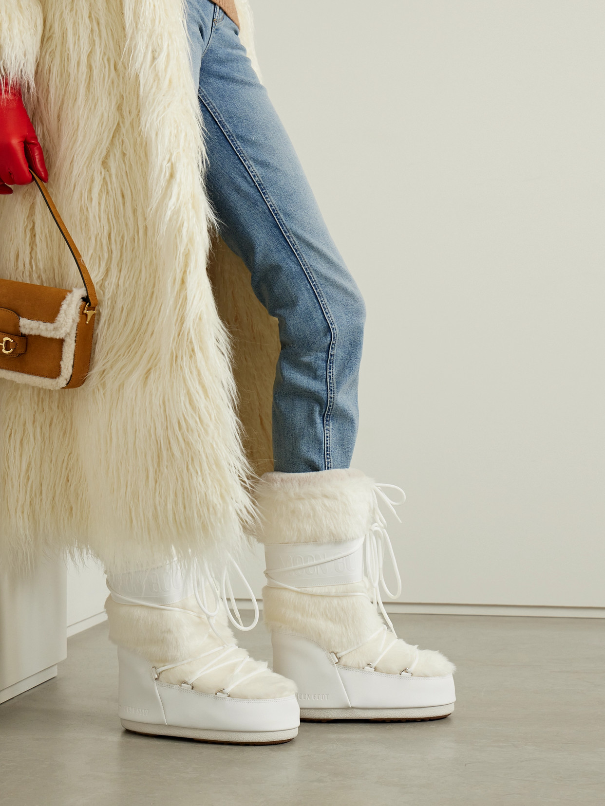 Shop Moon Boot Icon Faux Fur And Faux Leather Snow Boots In White