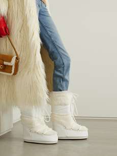Northern Ember White Leather White Fur Moccasin