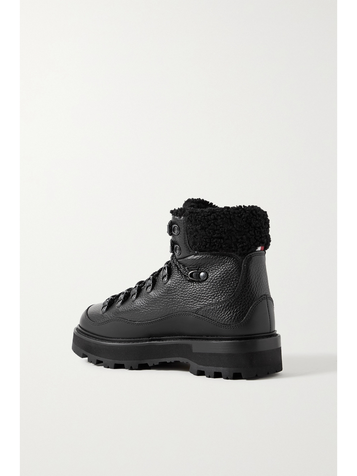 MONCLER PEKA TREK FAUX FUR-TRIMMED TEXTURED-LEATHER ANKLE BOOTS