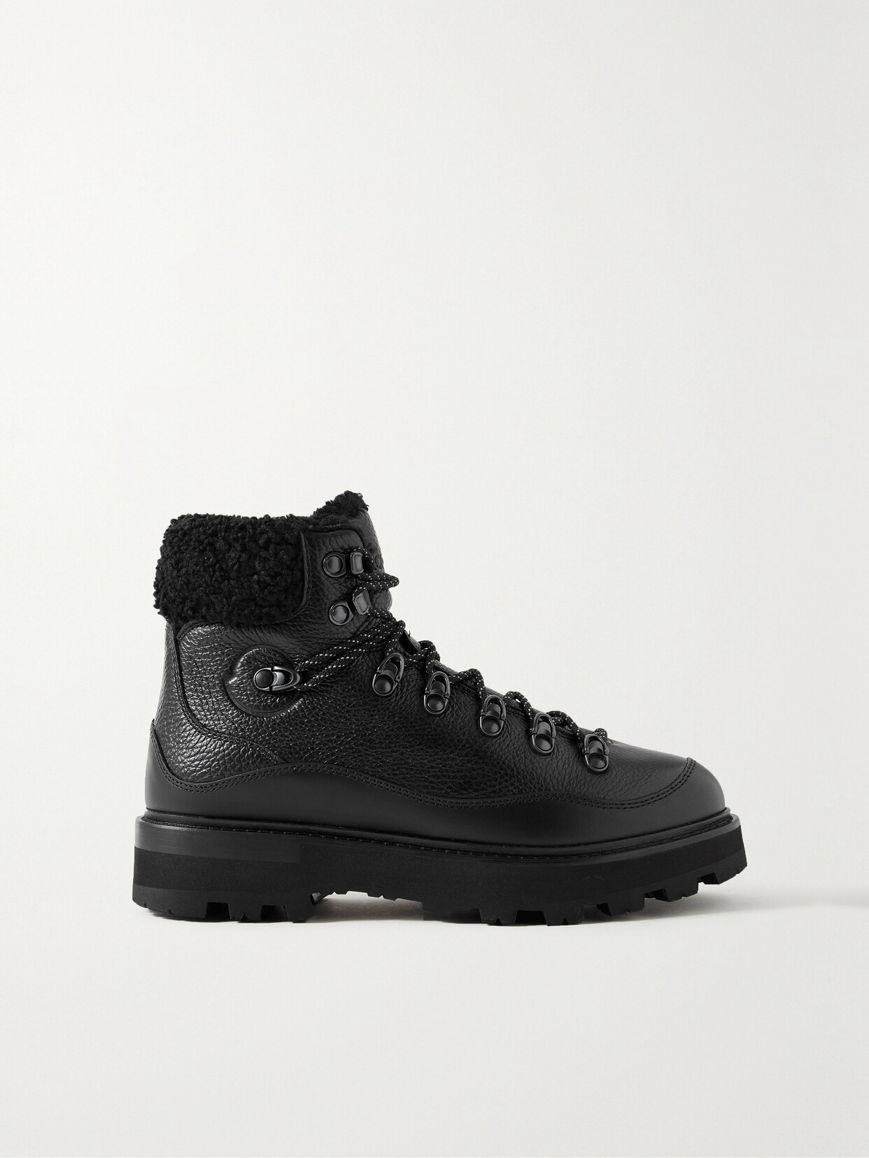 Shop Moncler Peka Trek Faux Fur-trimmed Textured-leather Ankle Boots In Black