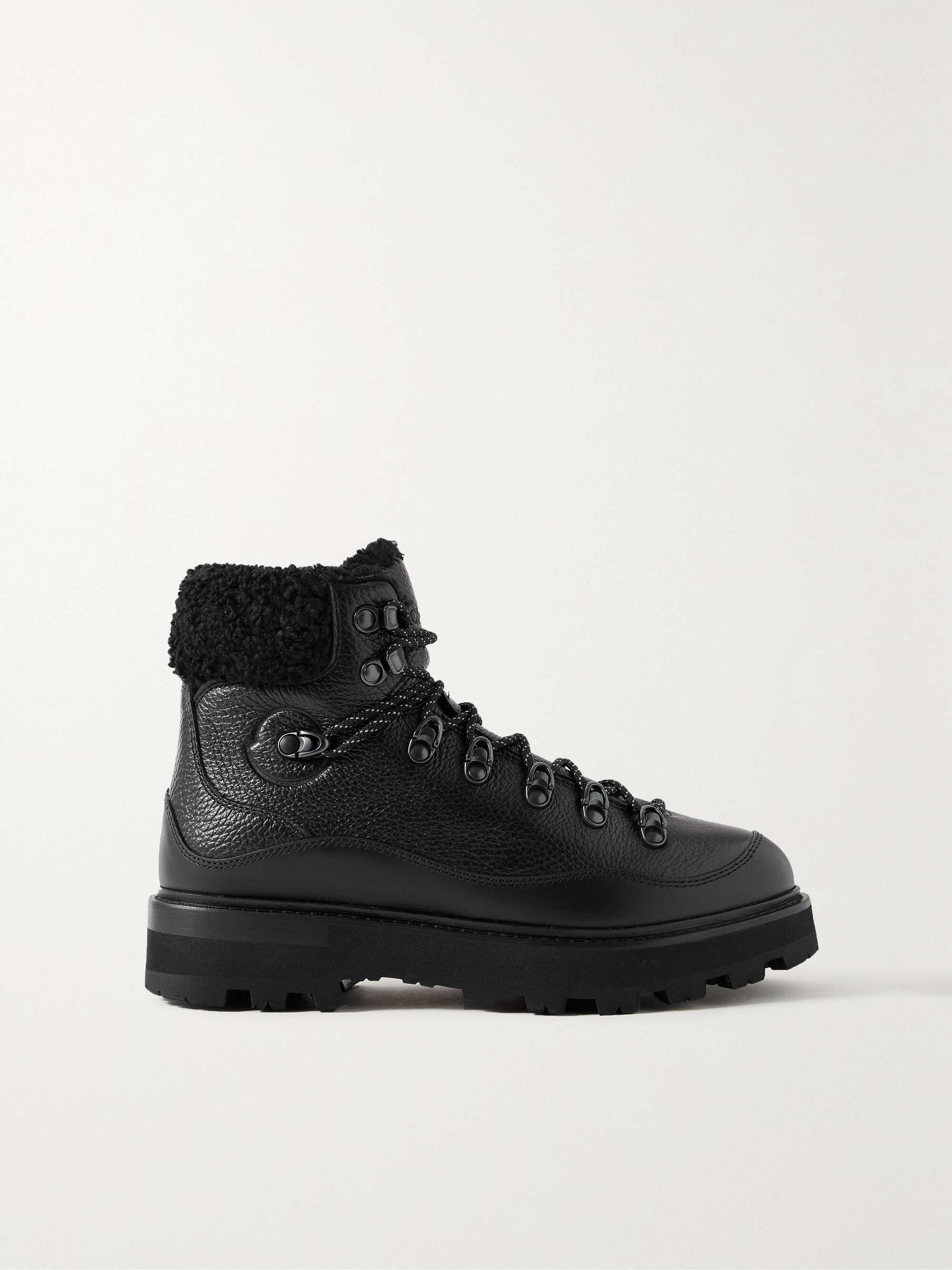 MONCLER Peka Trek faux fur-trimmed textured-leather ankle boots | NET-A ...