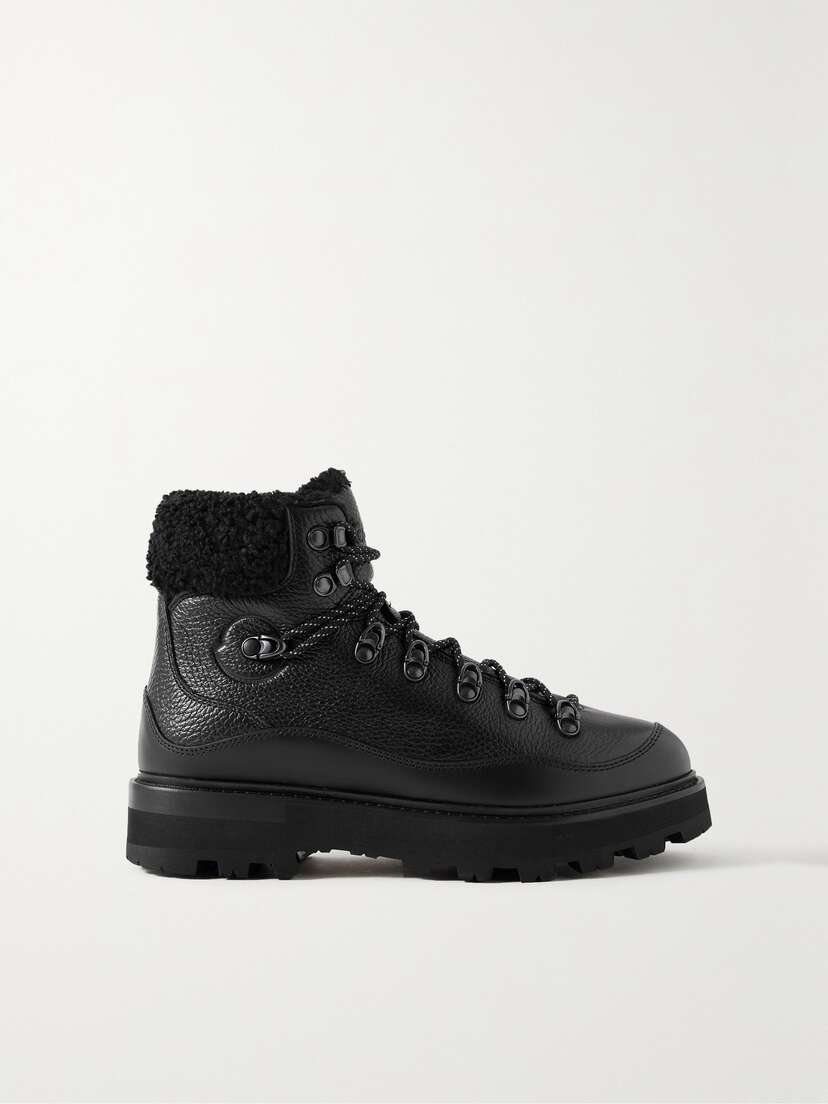 Moncler Peka Trek Faux Fur-trimmed Textured-leather Ankle Boots