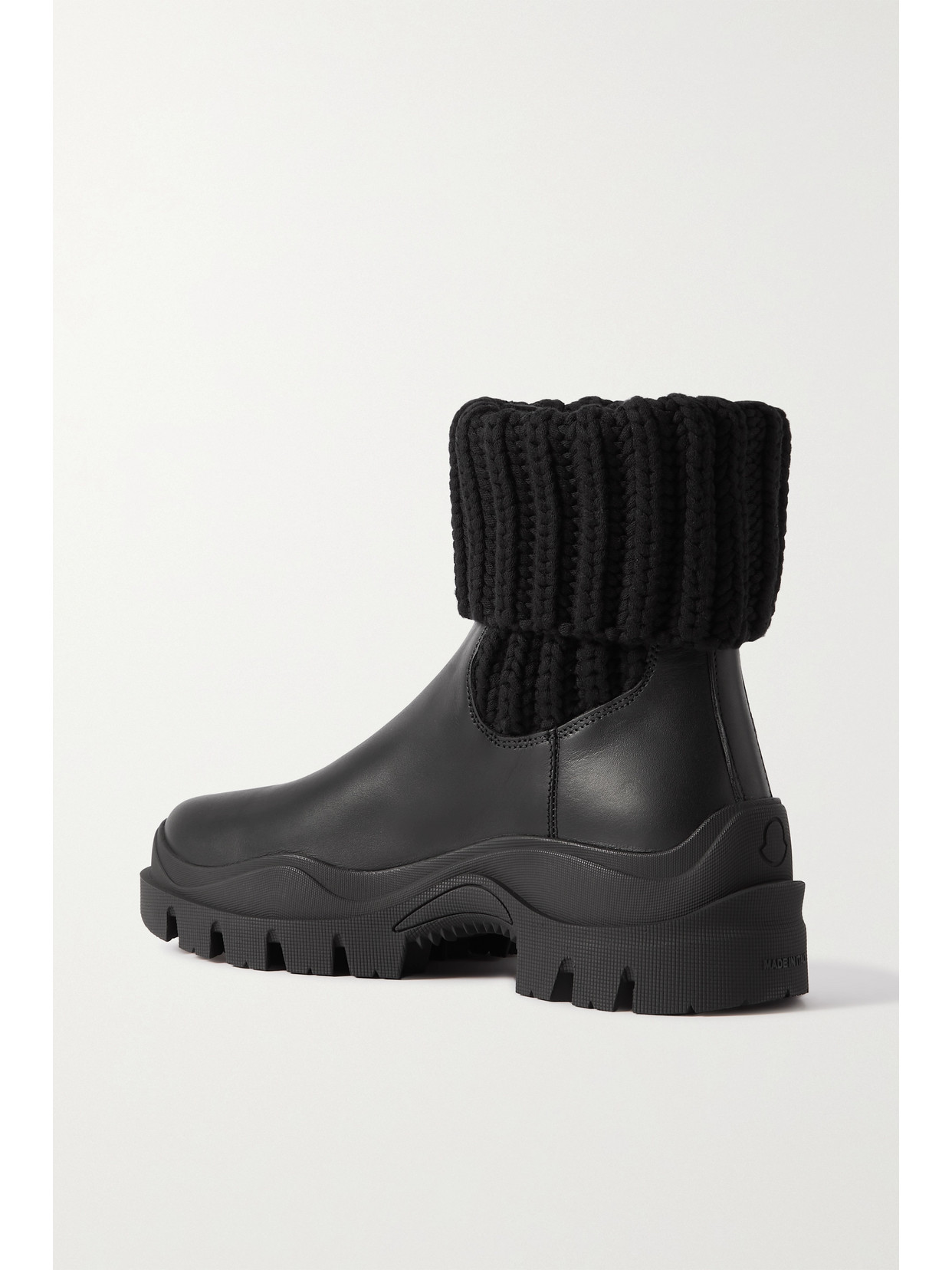 Moncler Larue Ribbed-knit And Leather Ankle Boots In Black