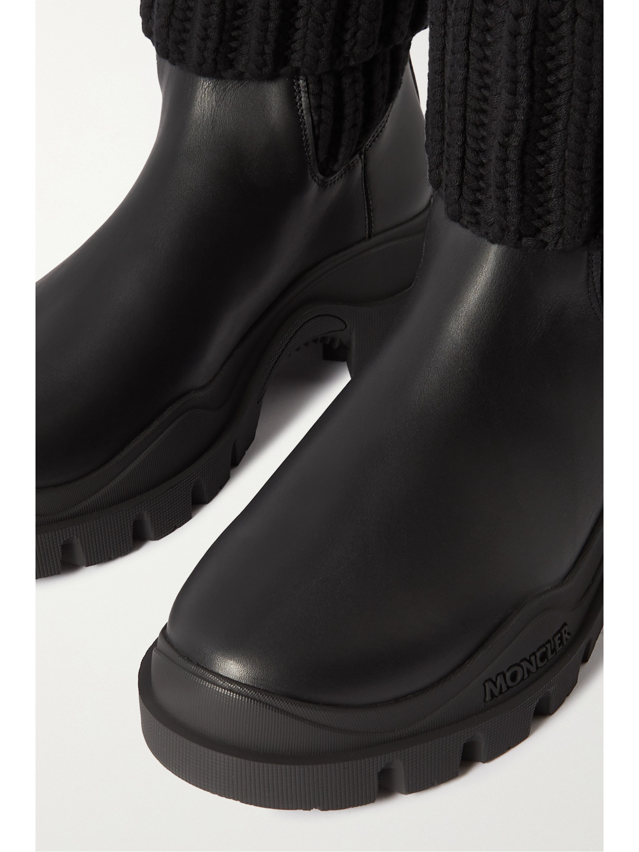 Moncler Larue Ribbed-knit And Leather Ankle Boots In Black
