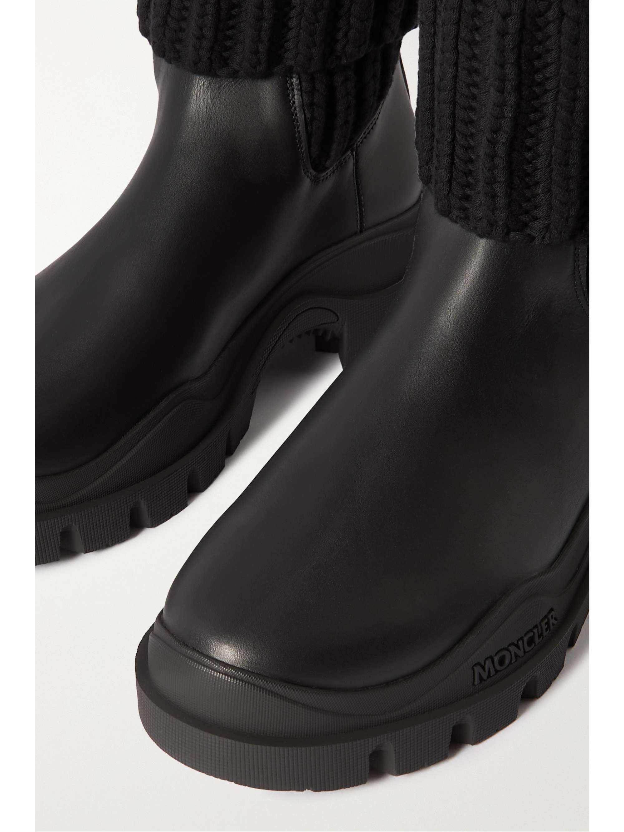 MONCLER Larue ribbed-knit and leather ankle boots | NET-A-PORTER