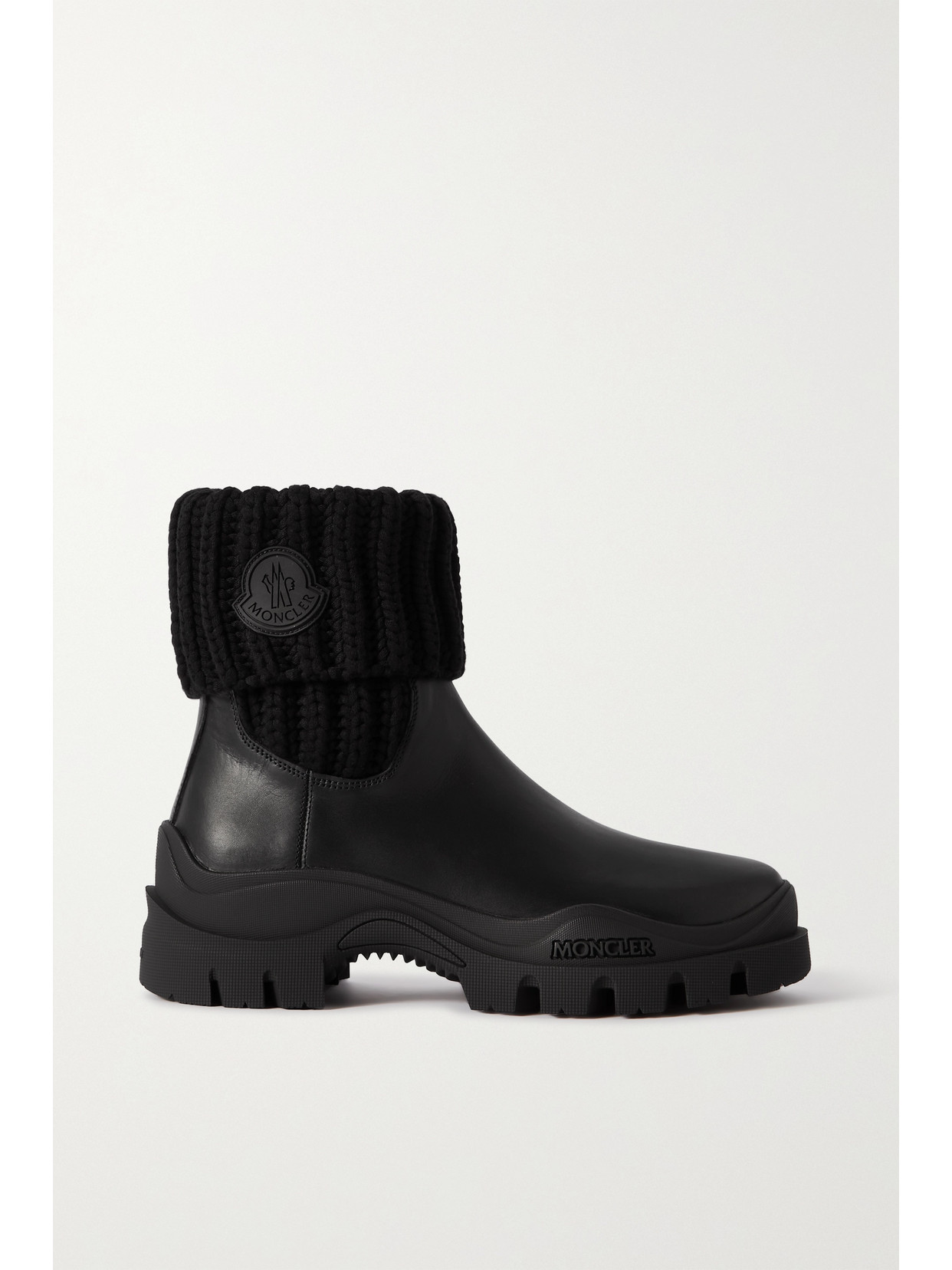 Moncler Larue Ribbed-knit And Leather Ankle Boots In Black