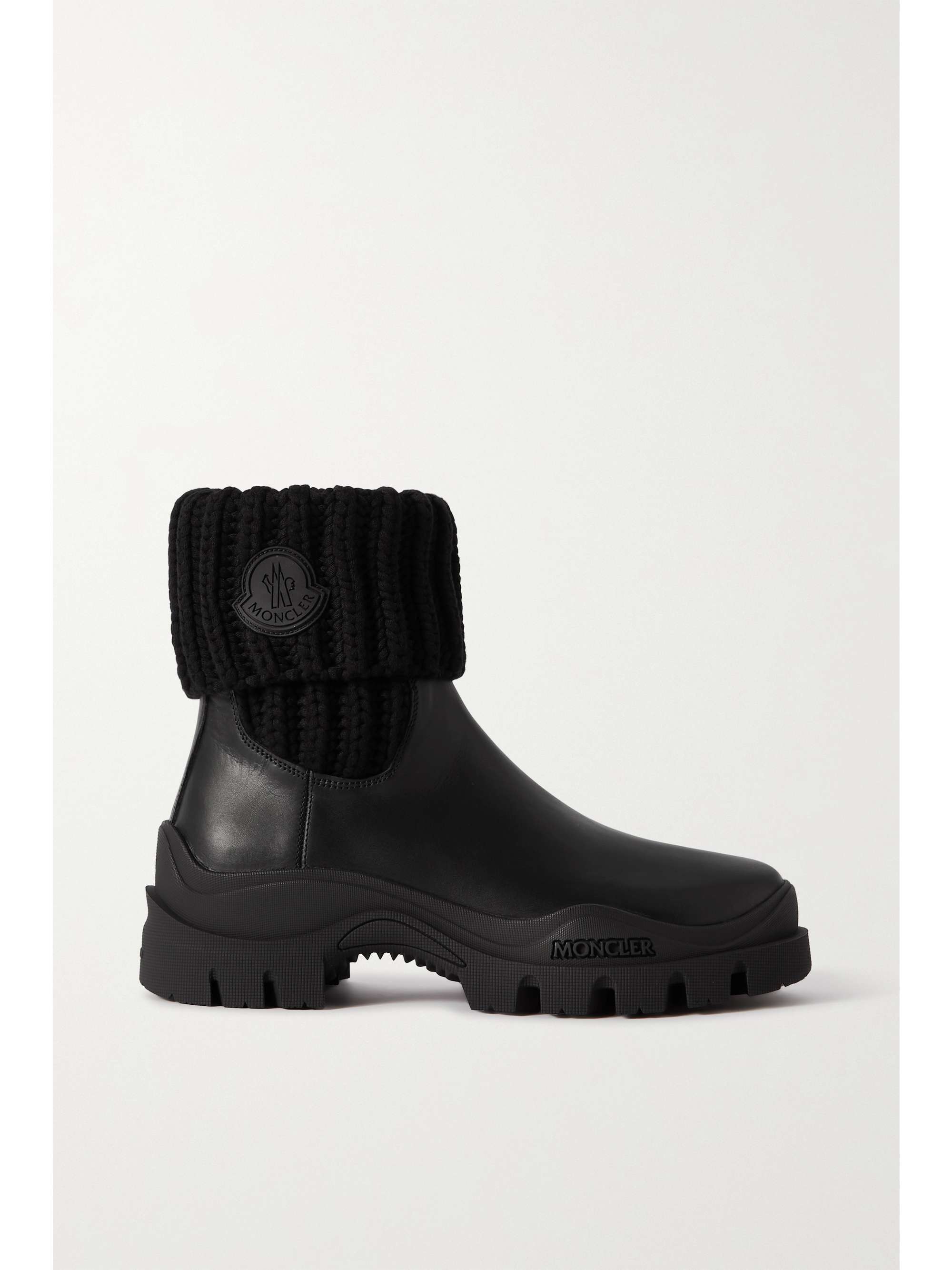 MONCLER Larue ribbed-knit and leather ankle boots | NET-A-PORTER