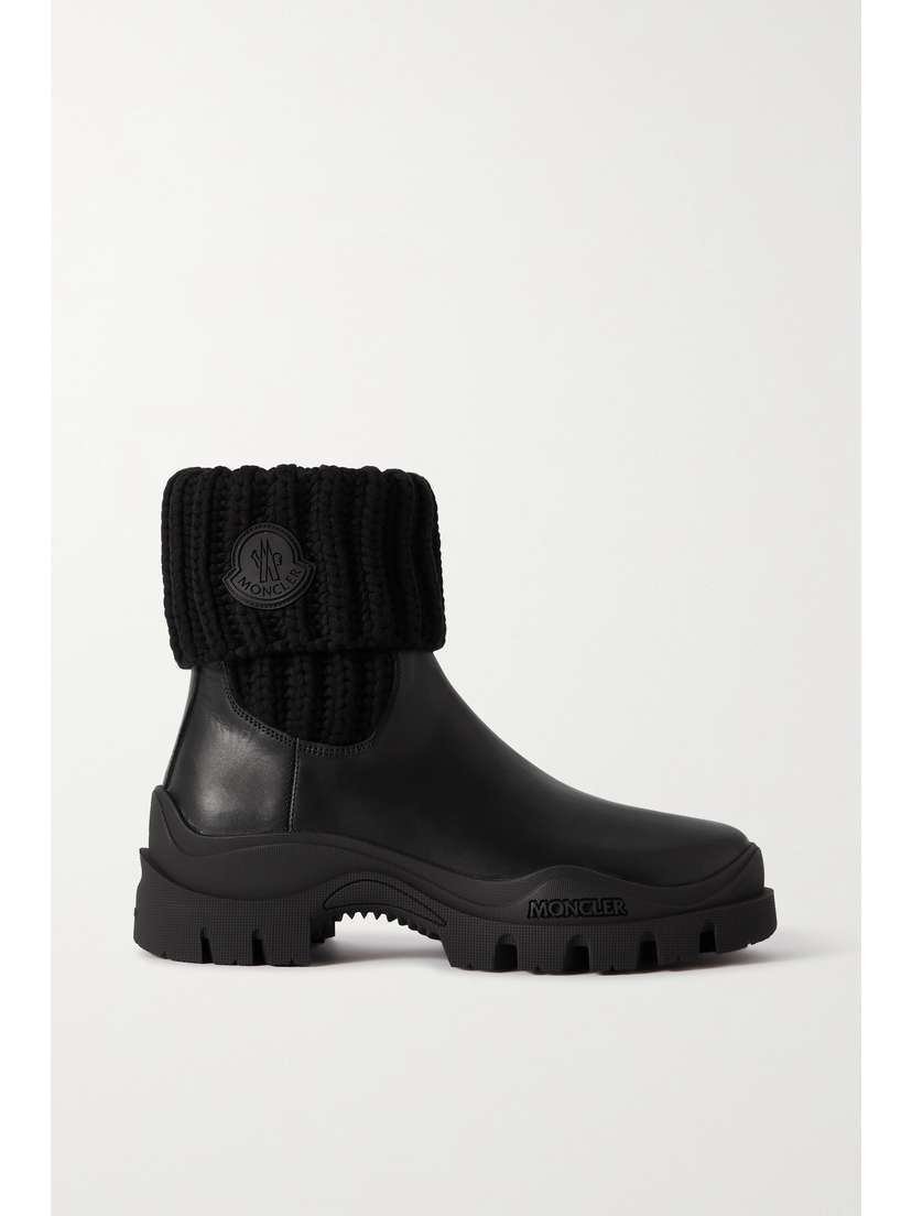 Moncler Larue Ribbed-knit And Leather Ankle Boots
