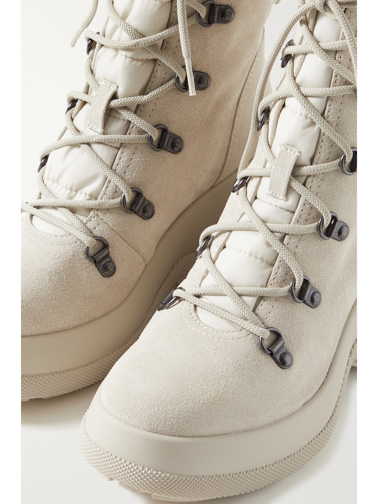 Shop Moncler Resile Trek Shell-trimmed Suede Ankle Boots In Ecru