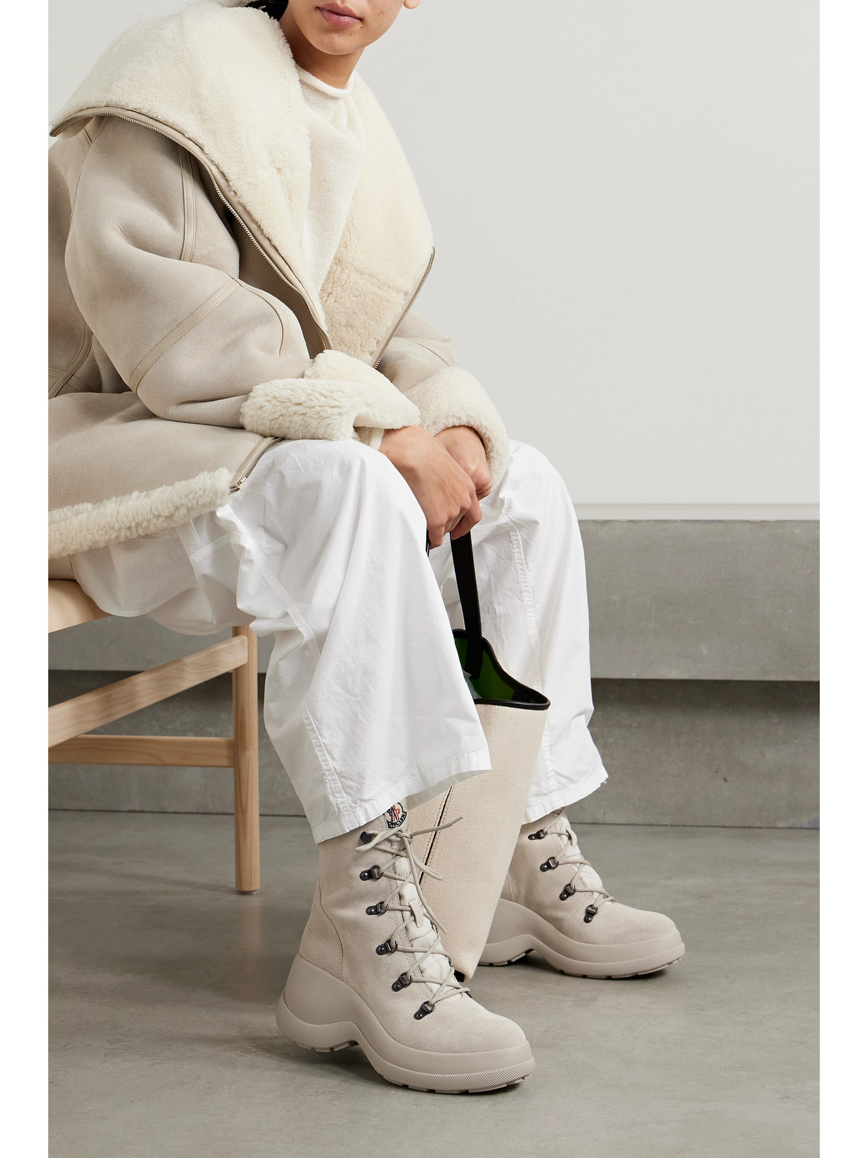 MONCLER RESILE TREK SHELL-TRIMMED SUEDE ANKLE BOOTS 