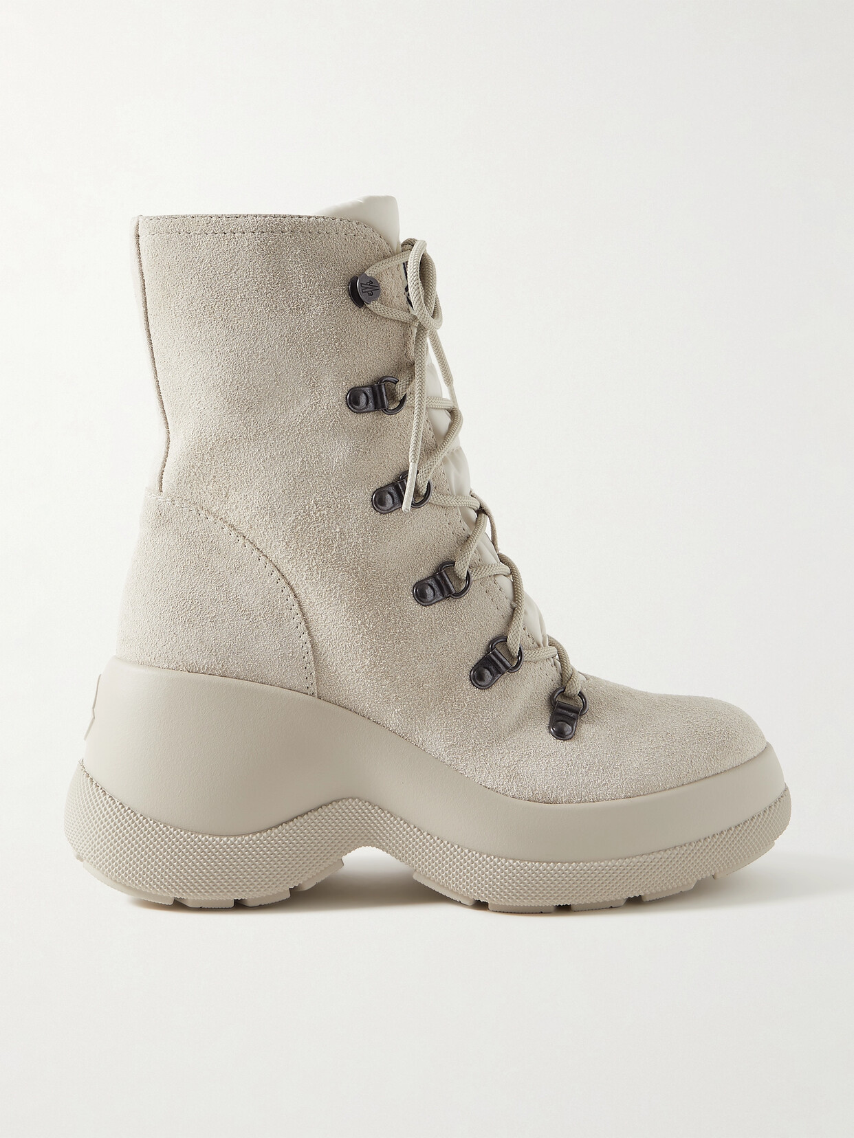 Shop Moncler Resile Trek Shell-trimmed Suede Ankle Boots In Ecru