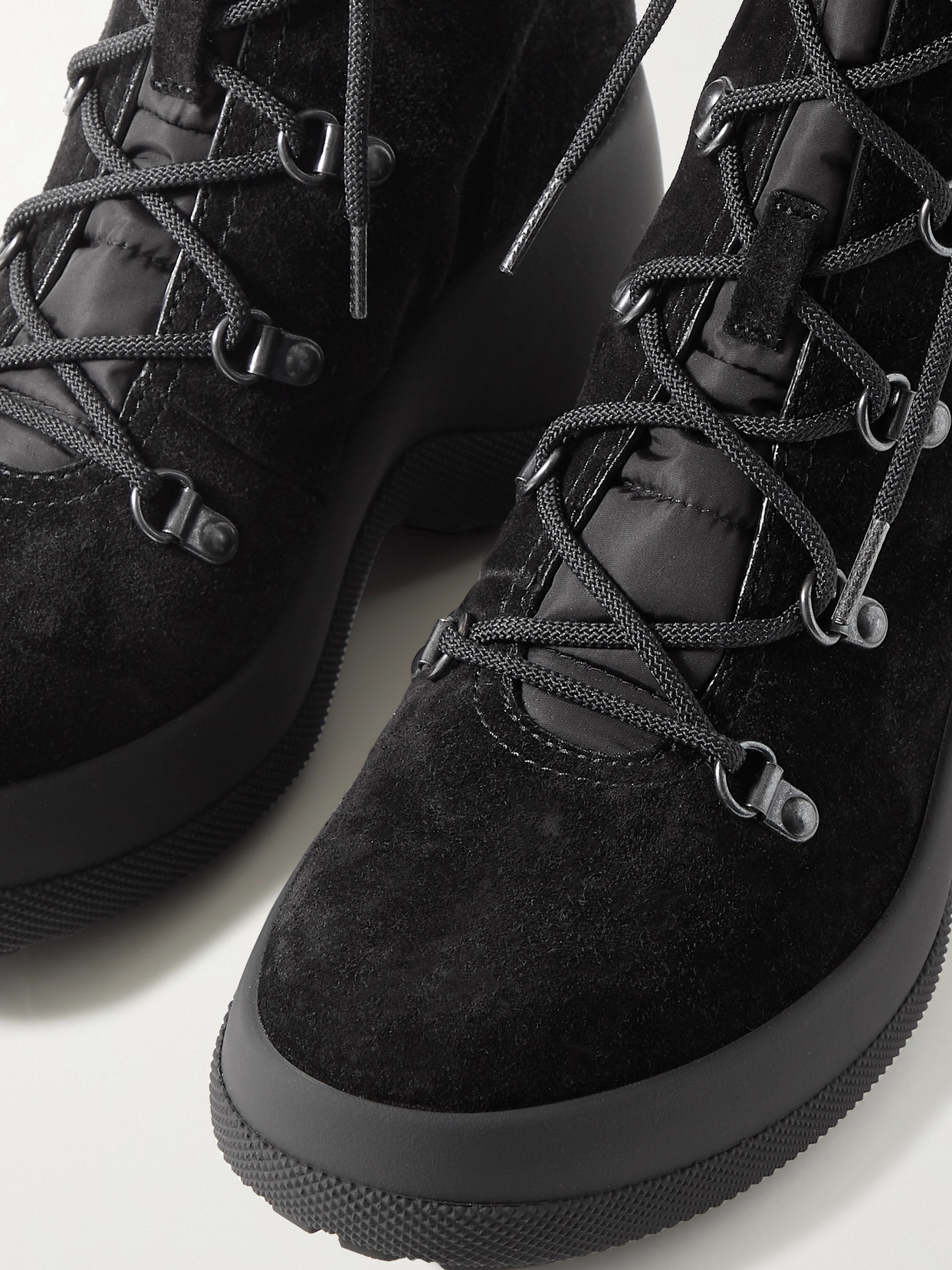 MONCLER RESILE TREK SHELL-TRIMMED SUEDE ANKLE BOOTS