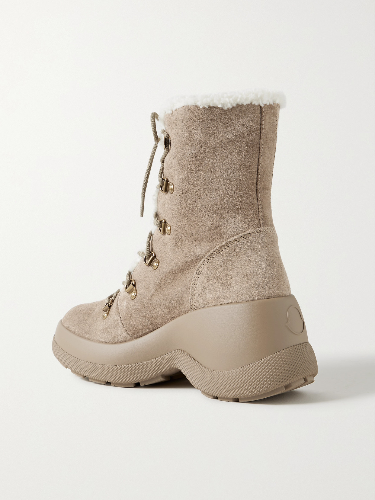 Shop Moncler Resile Trek Faux Fur-trimmed Suede Ankle Boots In Brown