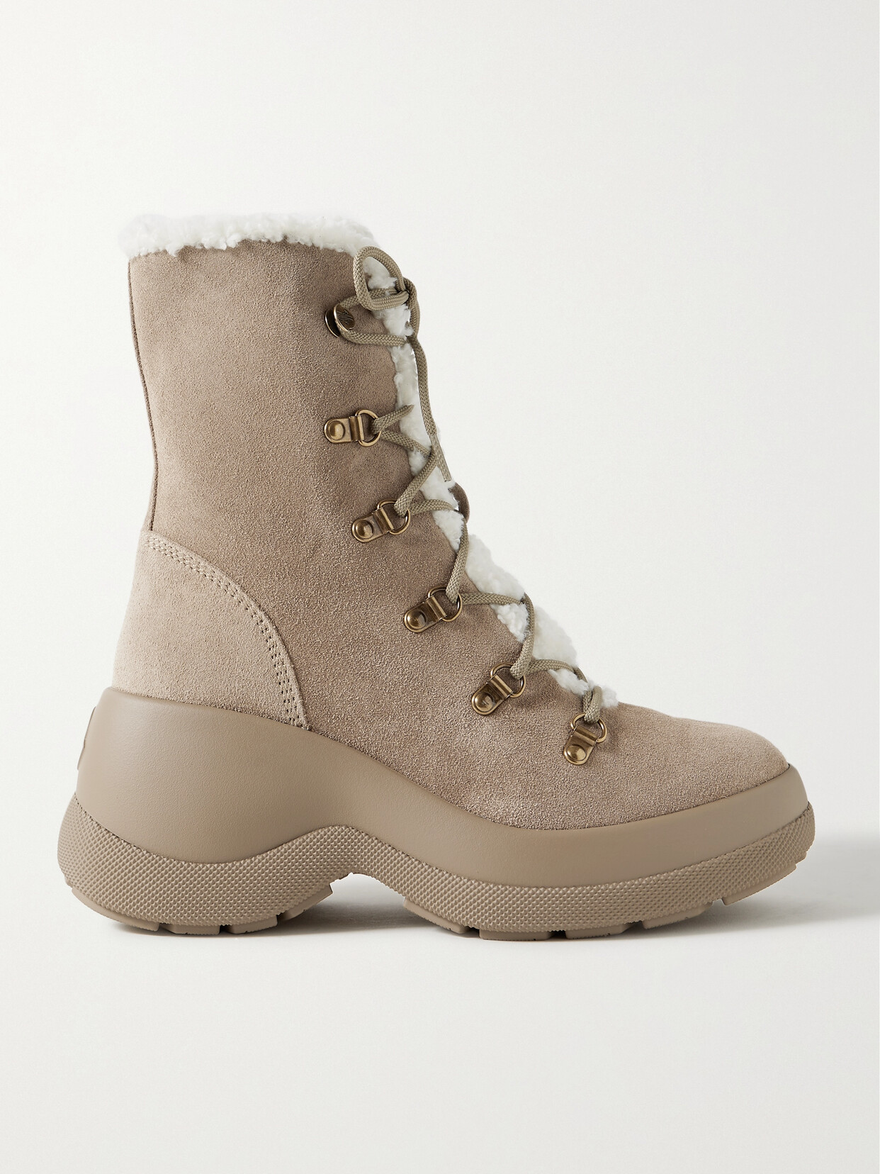 Shop Moncler Resile Trek Faux Fur-trimmed Suede Ankle Boots In Brown