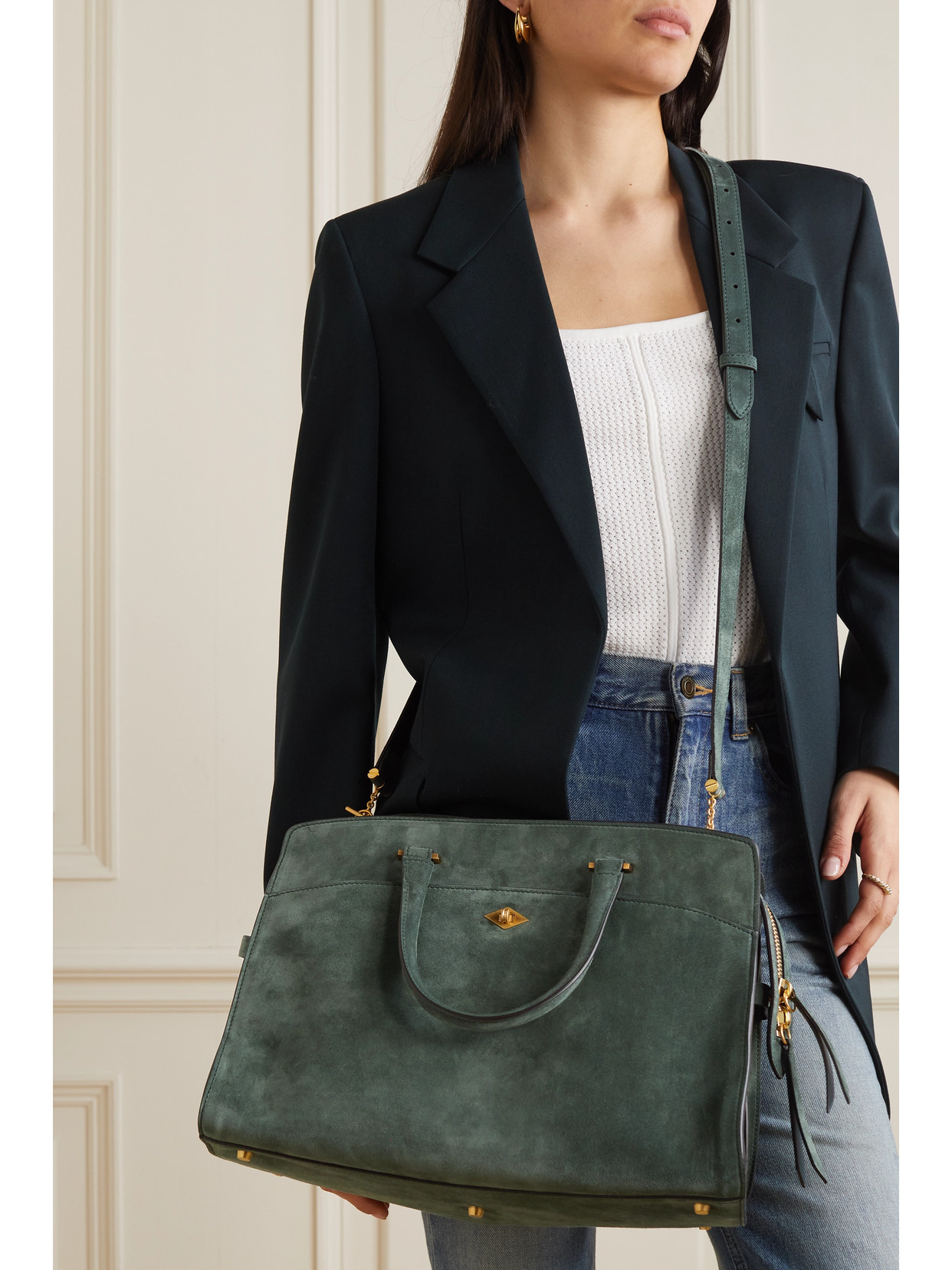 Metier Private Eye Suede Tote In Green