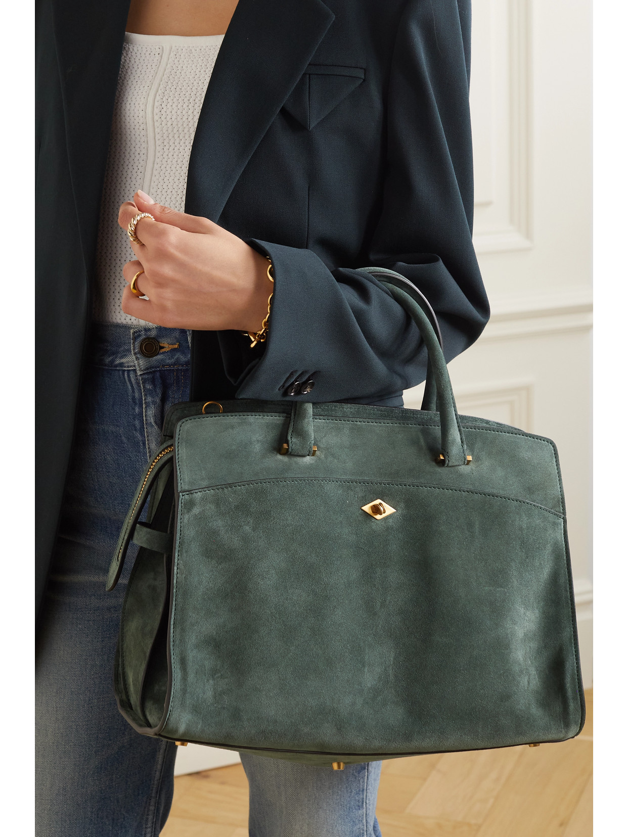 Metier Private Eye Suede Tote In Green