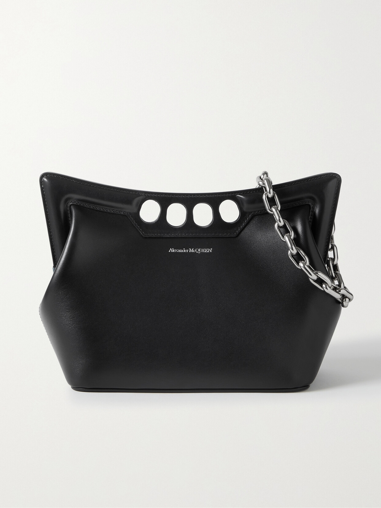 Shop Alexander Mcqueen The Peak Cutout Leather Shoulder Bag In Black