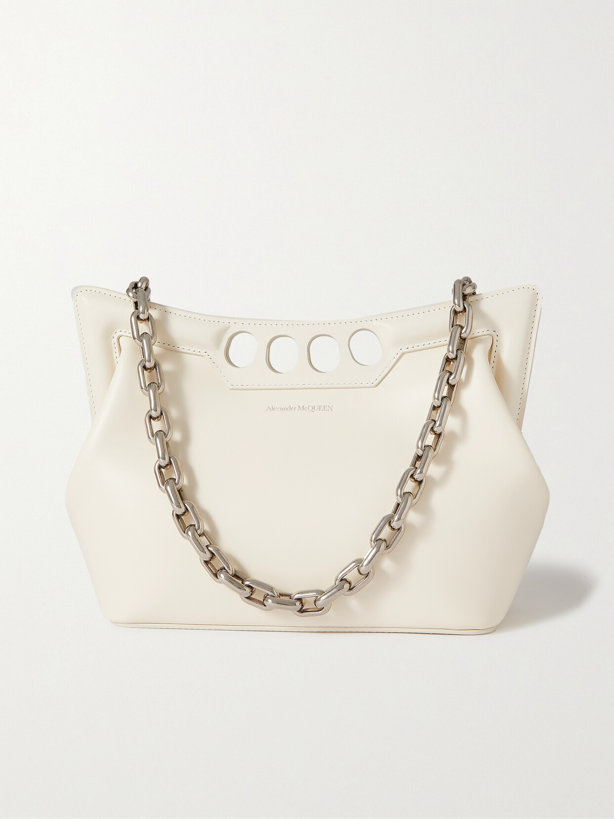 Shop Alexander Mcqueen The Peak Cutout Leather Shoulder Bag In Ivory