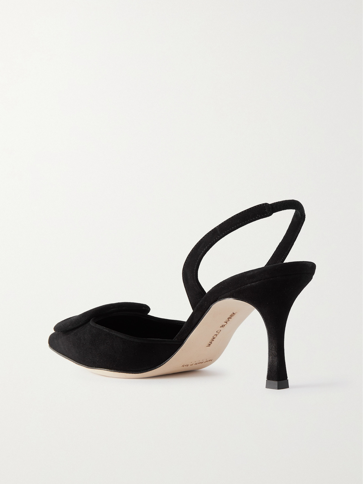 Manolo Blahnik Maysli 70 Buckled Suede Slingback Pumps In Black
