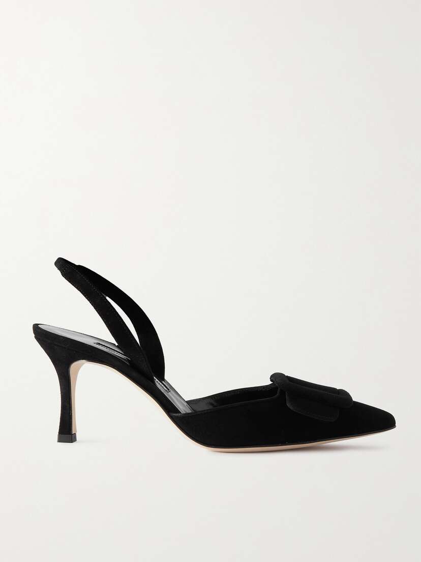 Manolo Blahnik Maysli 70 Buckled Suede Slingback Pumps