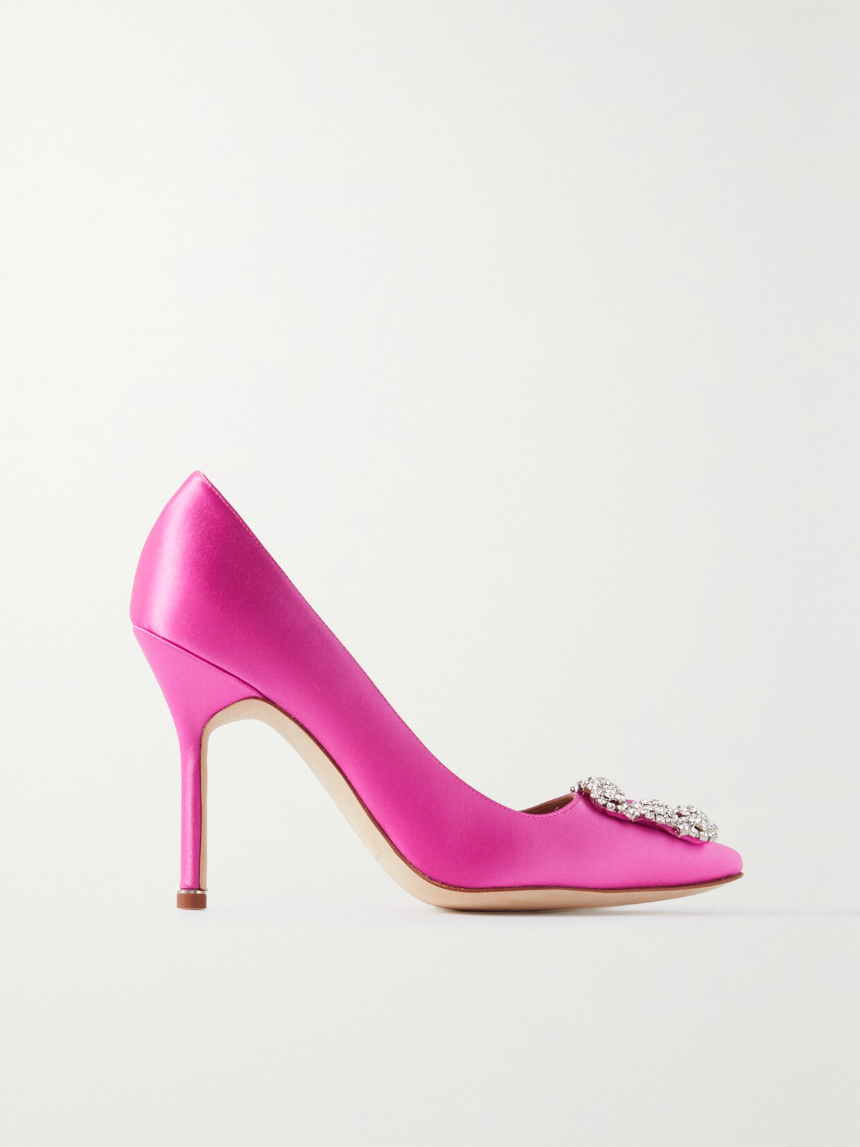 Manolo Blahnik - Hangisi 105 Crystal-embellished Satin Pumps - Pink