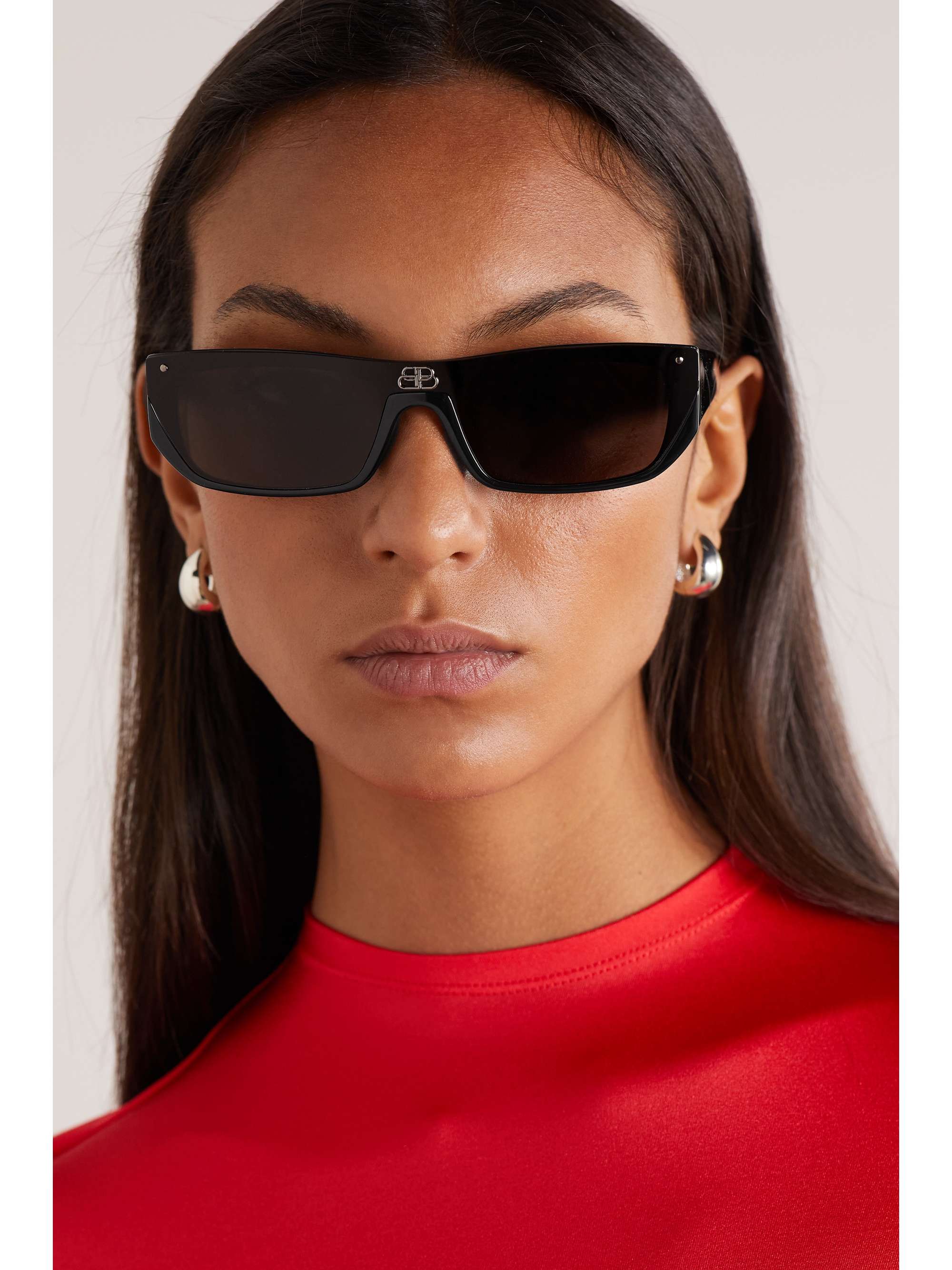 BALENCIAGA EYEWEAR Shield BB rectangularframe acetate sunglasses NET