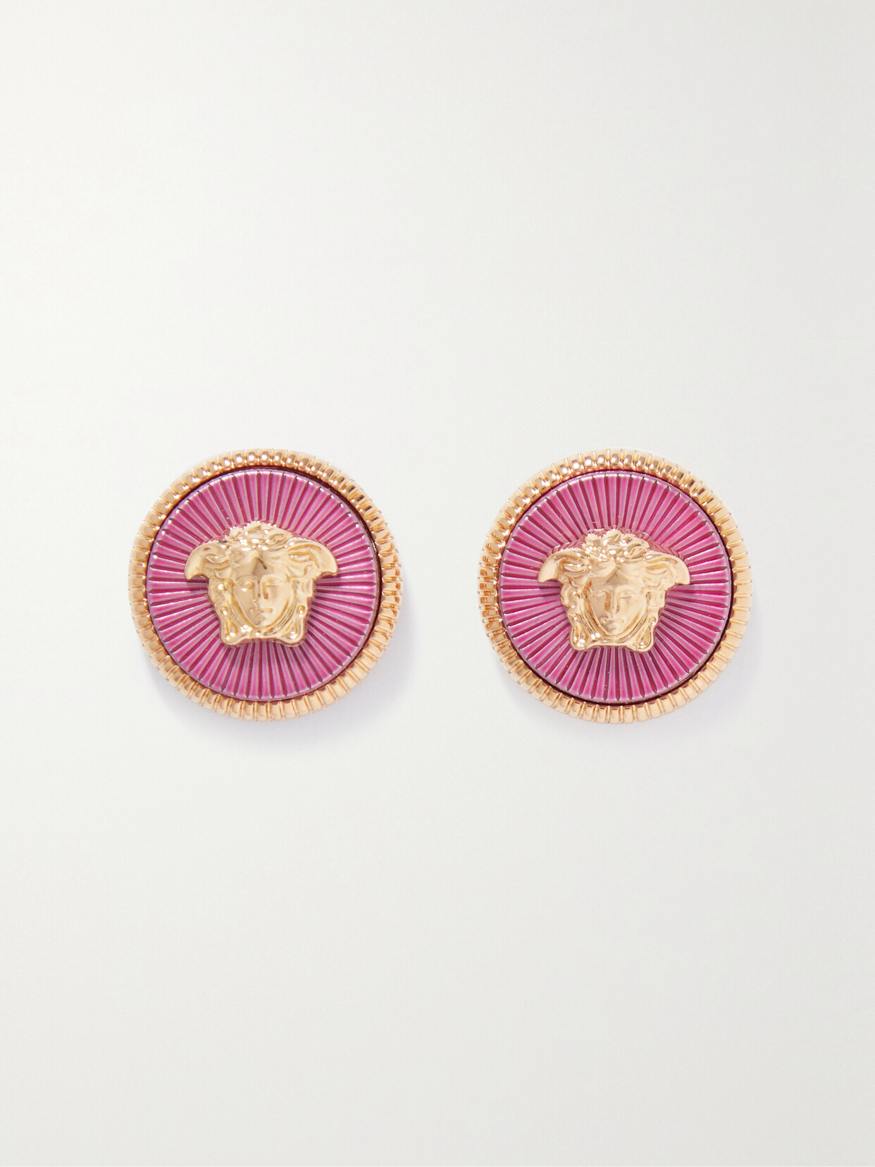 Versace - Medusa Gold-tone And Enamel Earrings - Pink