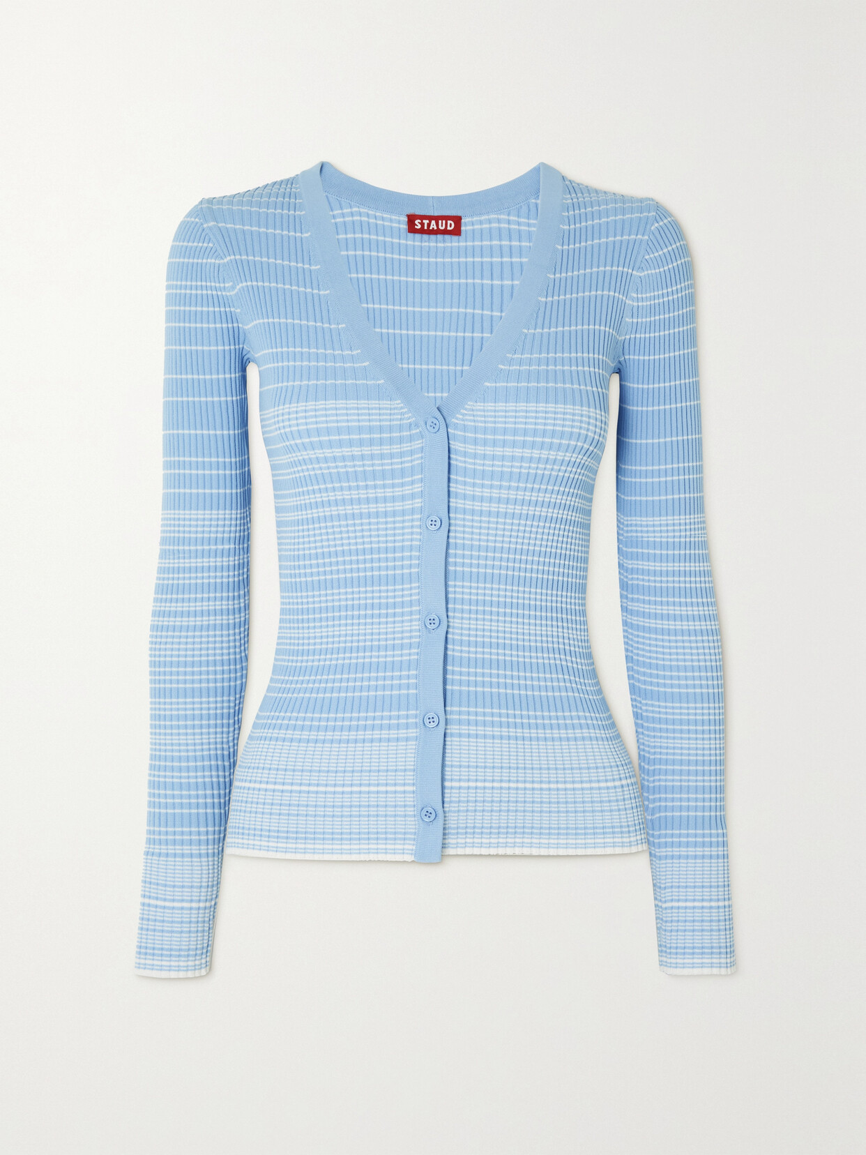 STAUD - Cargo Striped Ribbed-knit Cardigan - Blue