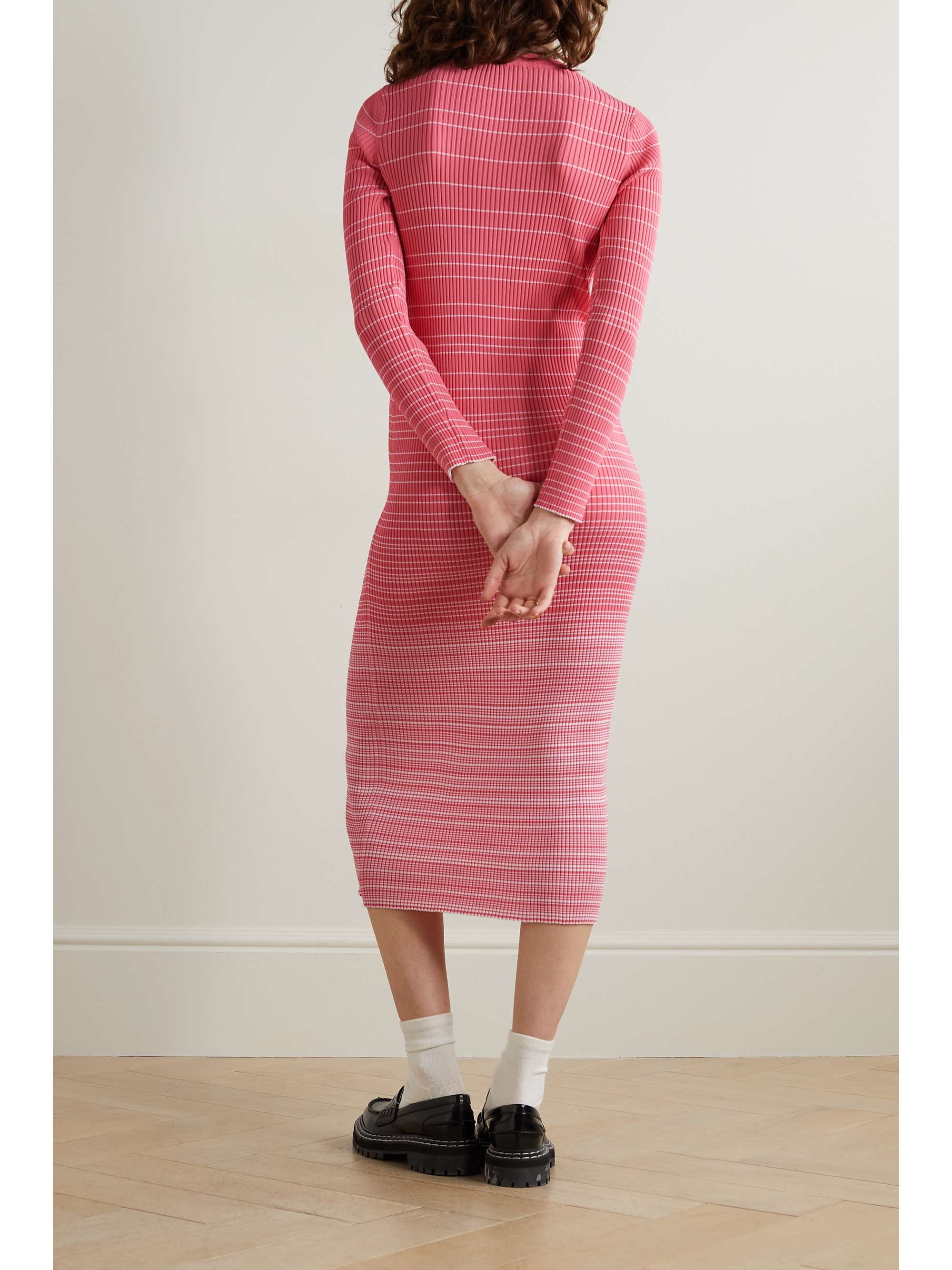 STAUD Shoko striped ribbedknit midi dress NETAPORTER